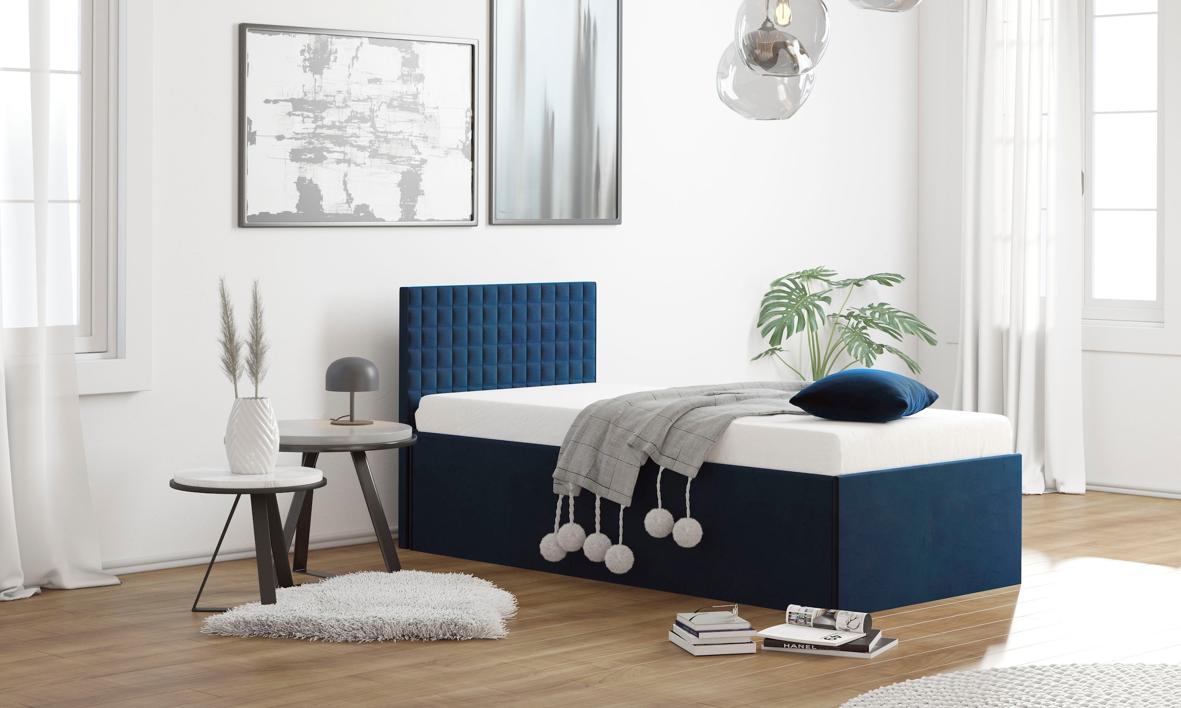 Polsterbett, blau (königsblau), B:128cm L:210cm, WESTFALIA SCHLAFKOMFORT, Betten, Polsterbett, mit Bettkasten bei Ausführung mit Matratze 10