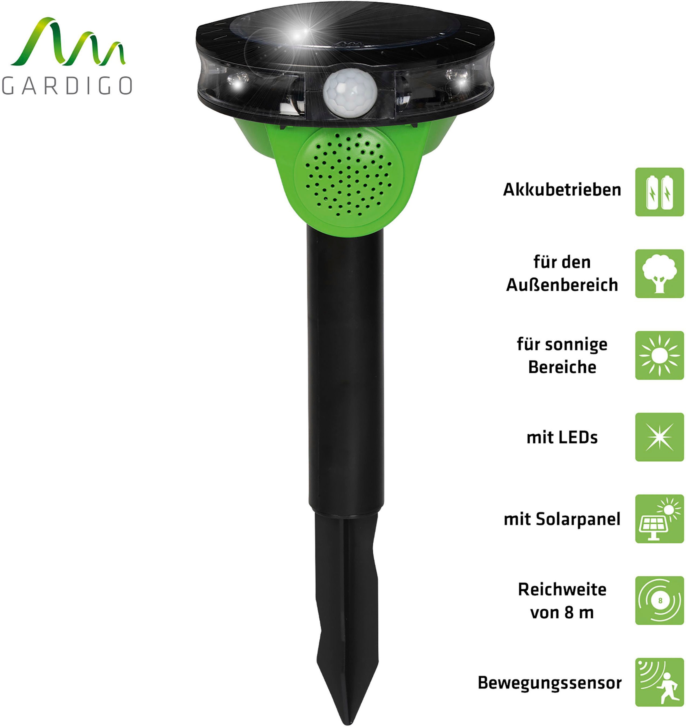 Gardigo  Vogel-Schreck Solar Vogelscheuche, einstellbare Feindgeräusche