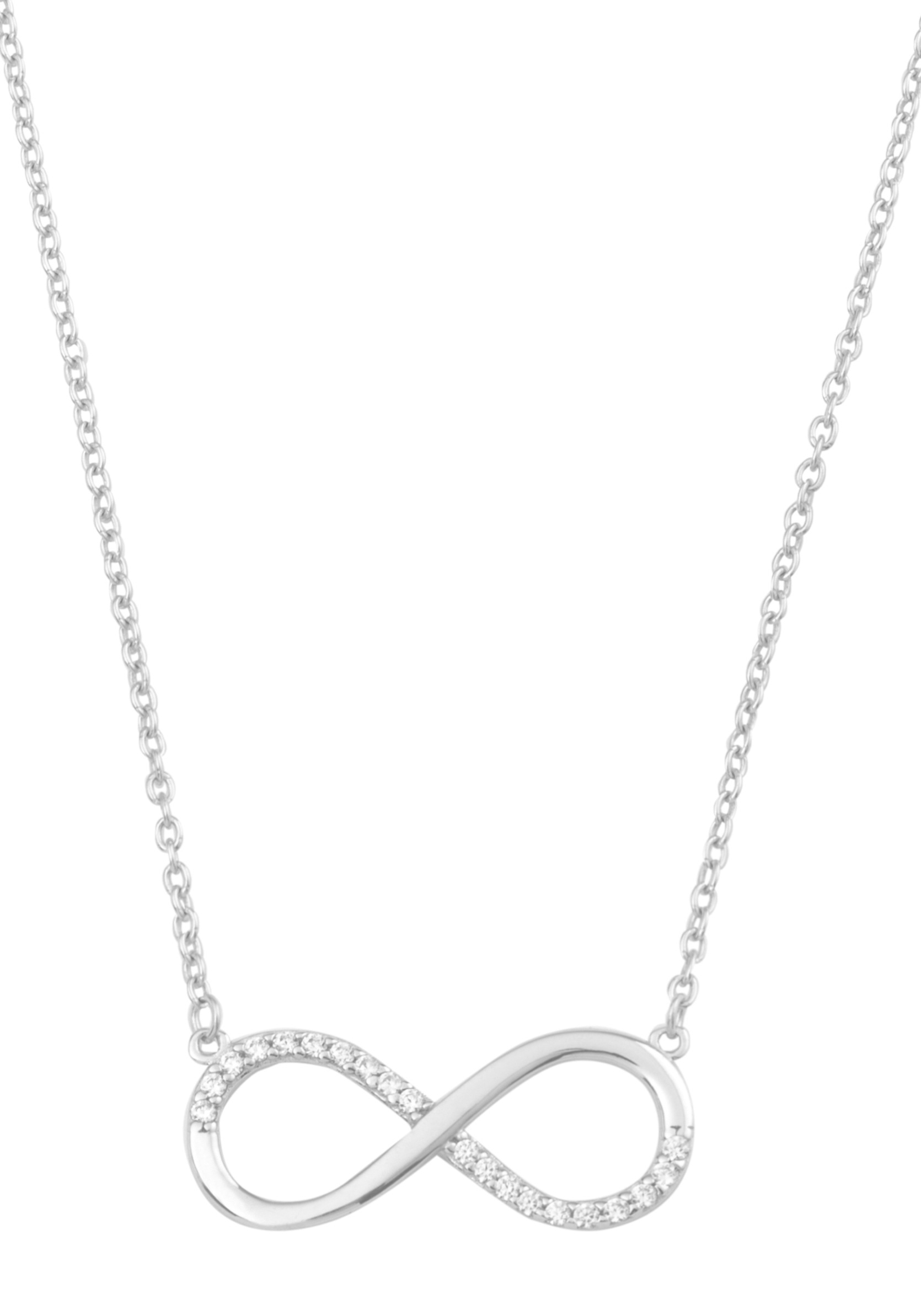 Kette mit Anhänger AMOR "Infinity/Unendlichkeitsschleife", weiß (weißgoldfarben, weiß), Halsketten, Damen, Weißgold 375, L: 45, mit Zirkonia (synth.) 2