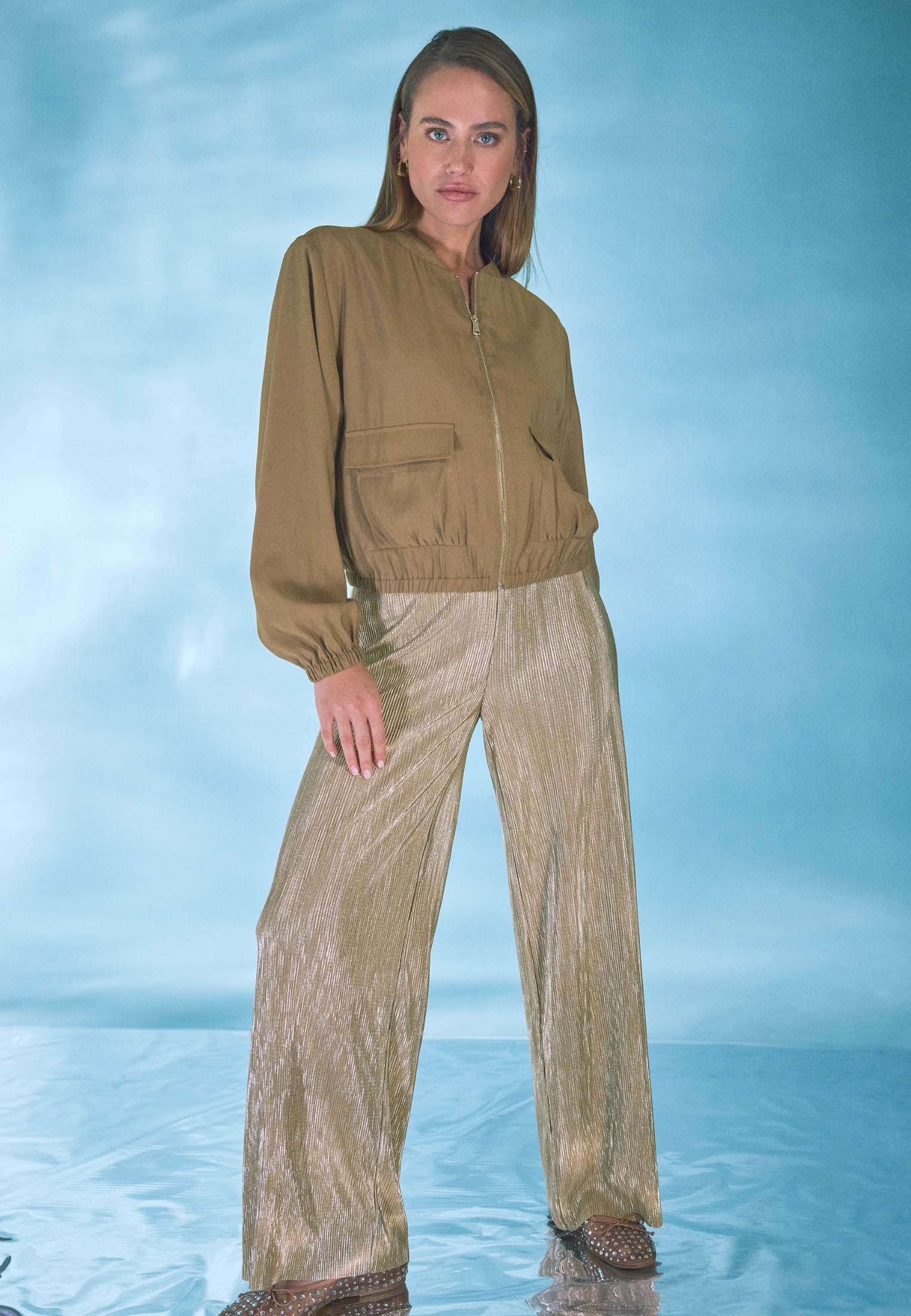 Zero Stoffhose »zero Plissee-Hose mit weitem Bein 30 Inch«, Falten