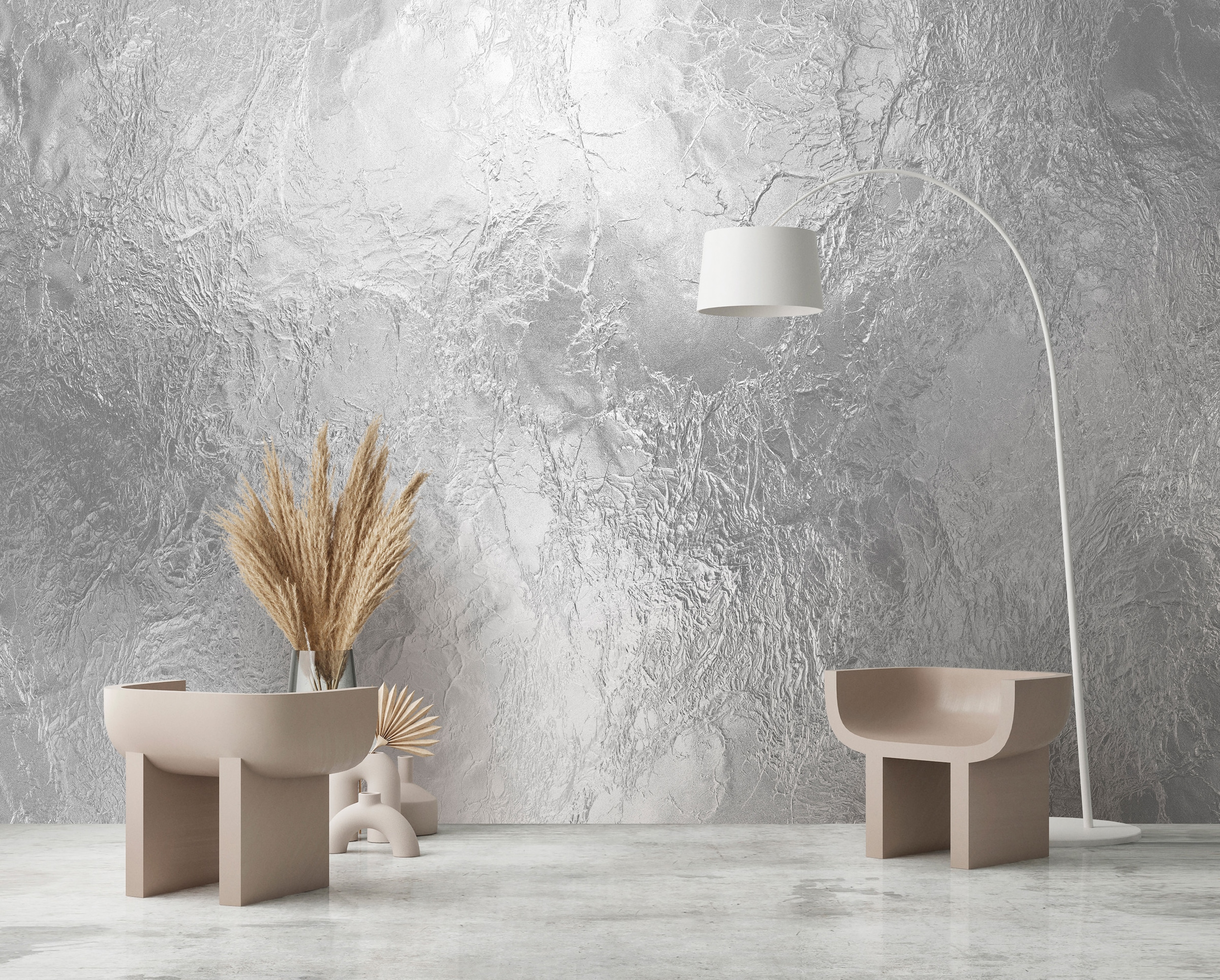 living walls Vliestapete "Strukturtapete Metallic Silber Crinkle-Optik" matt glatt