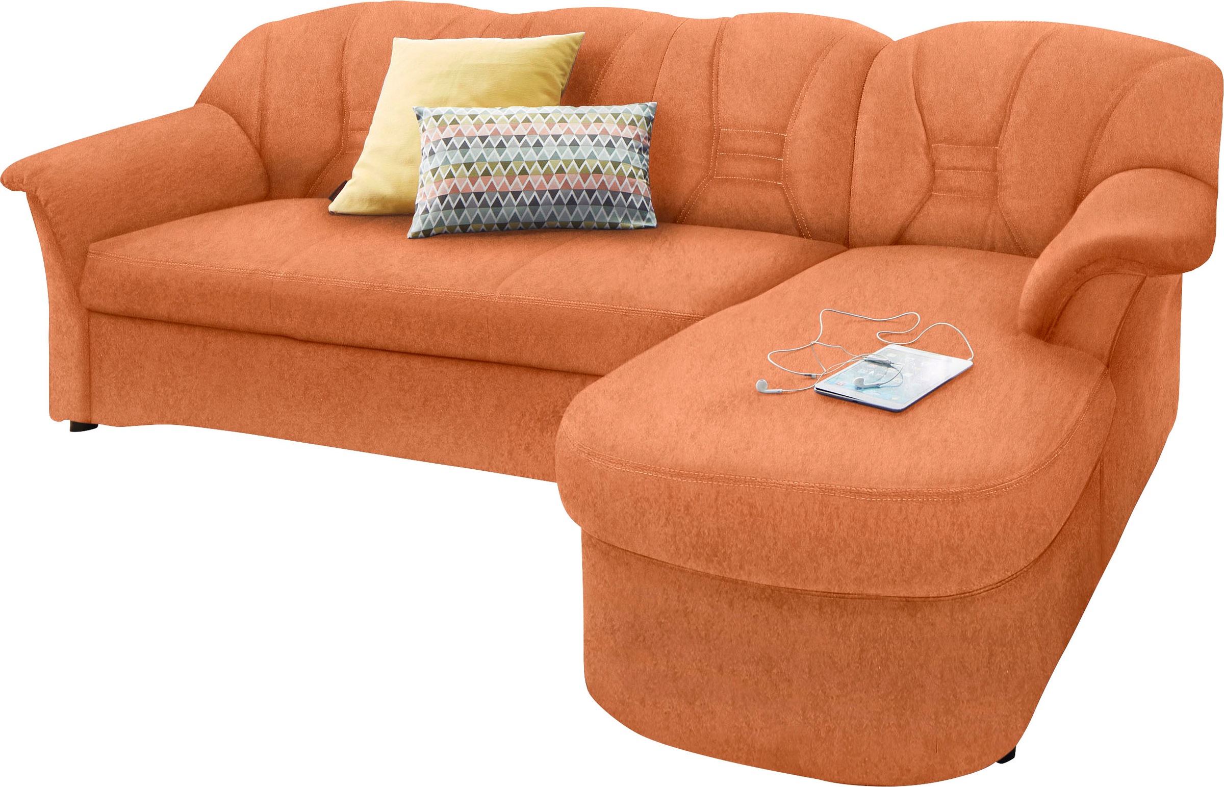 DOMO collection Ecksofa »Elva, zeitlose Formensprache, elegante Rückensteppung, L-Form«, wahlweise mit Bettfunktion und Federkern