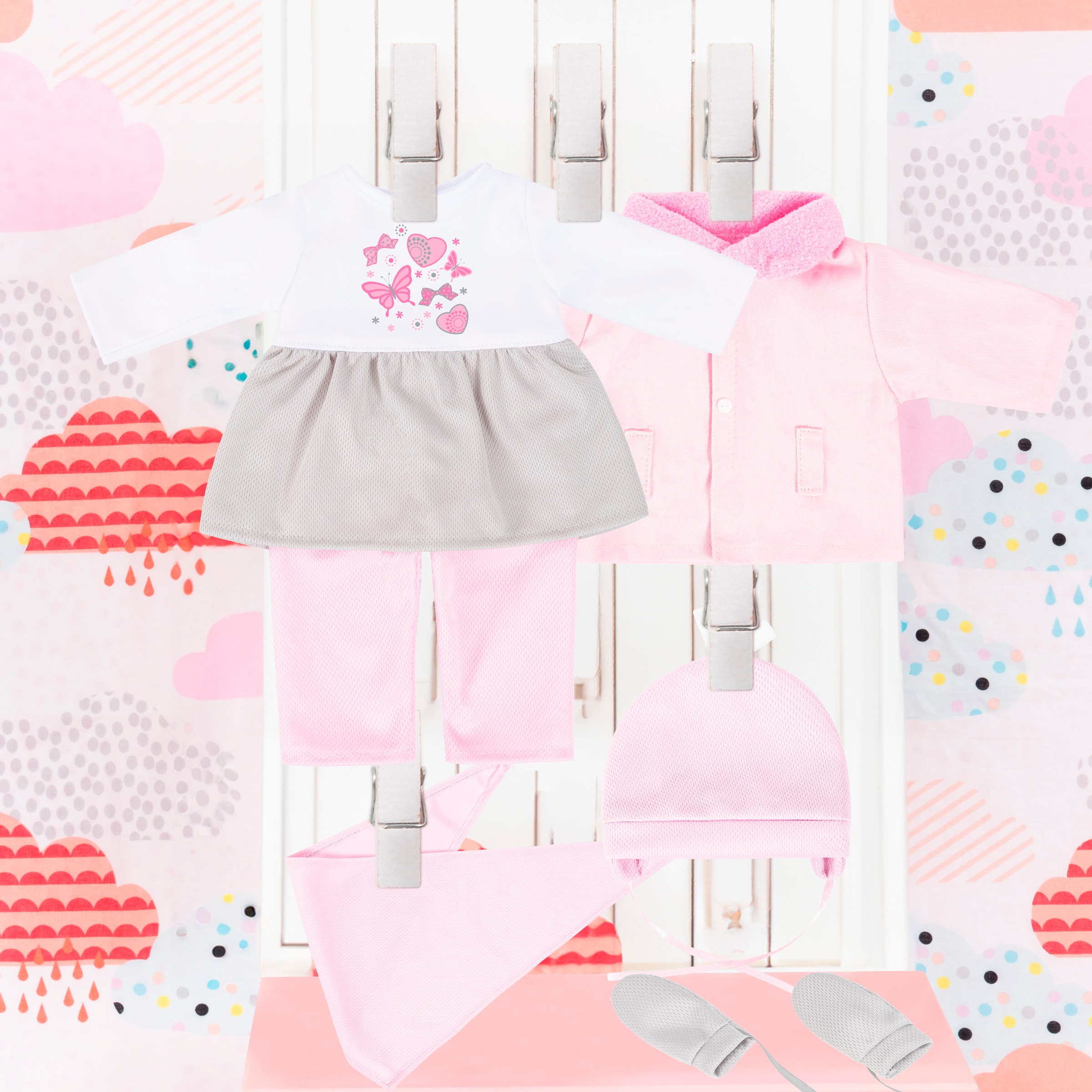 Bayer Puppenkleidung »Kleid/Hose rosa«, (Set, 6 tlg.)