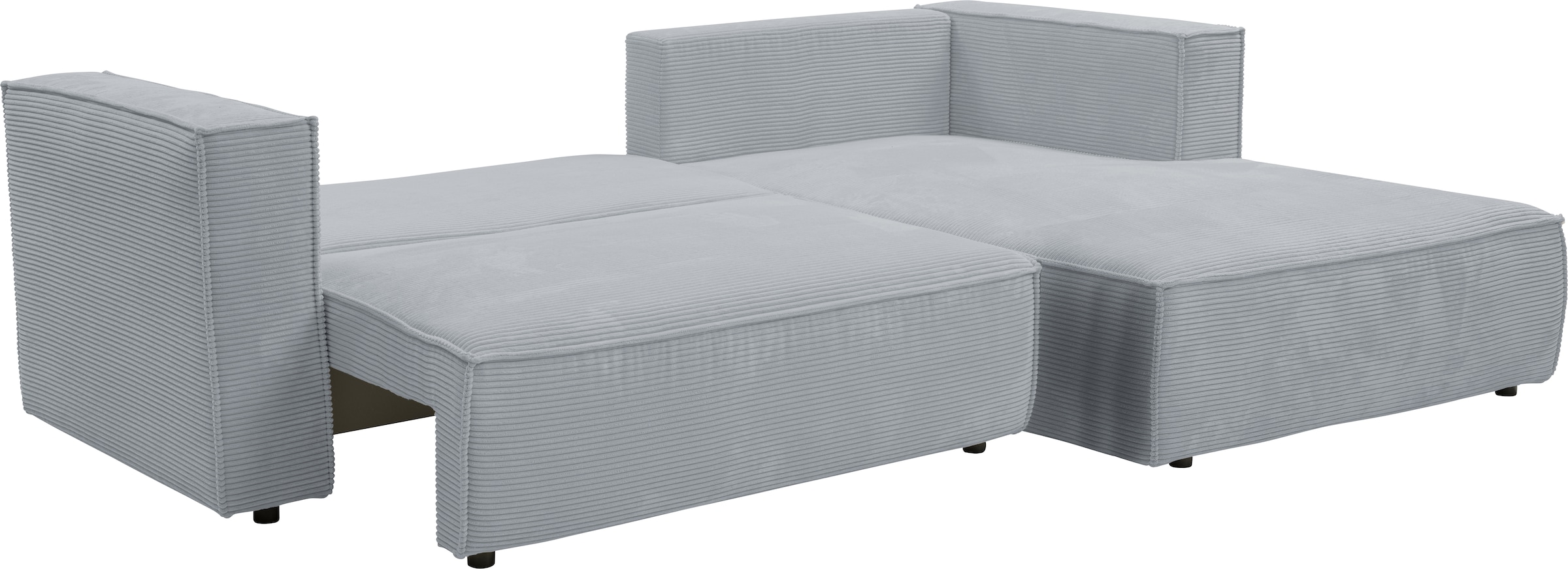 WERK2 Ecksofa »Atlanta-New, modernes Design, Stellmaße 295x182 cm, L-Form, Kedernaht« hoher Komfort, Schlaffunktion & Bettkasten, Cord, Grau