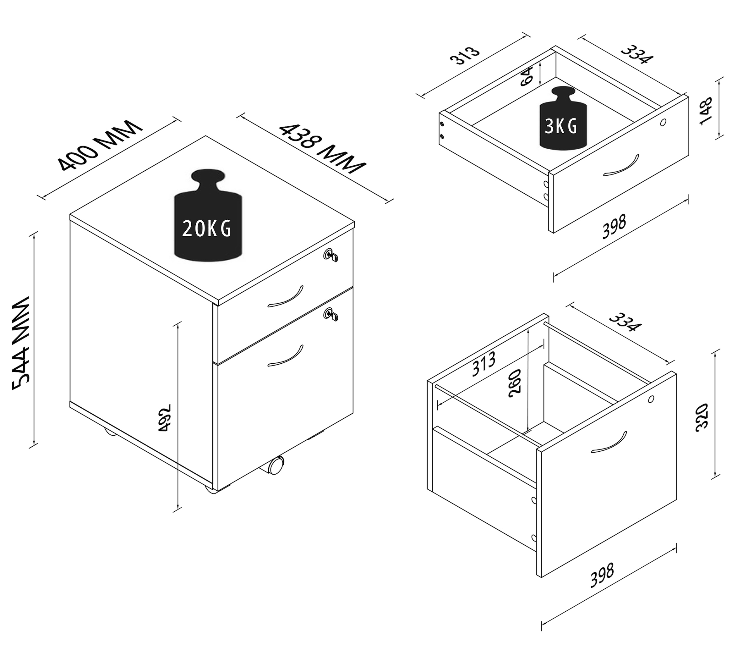 VCM Container »Rollcontainer Hängeregistratur Schubladen Baula M«
