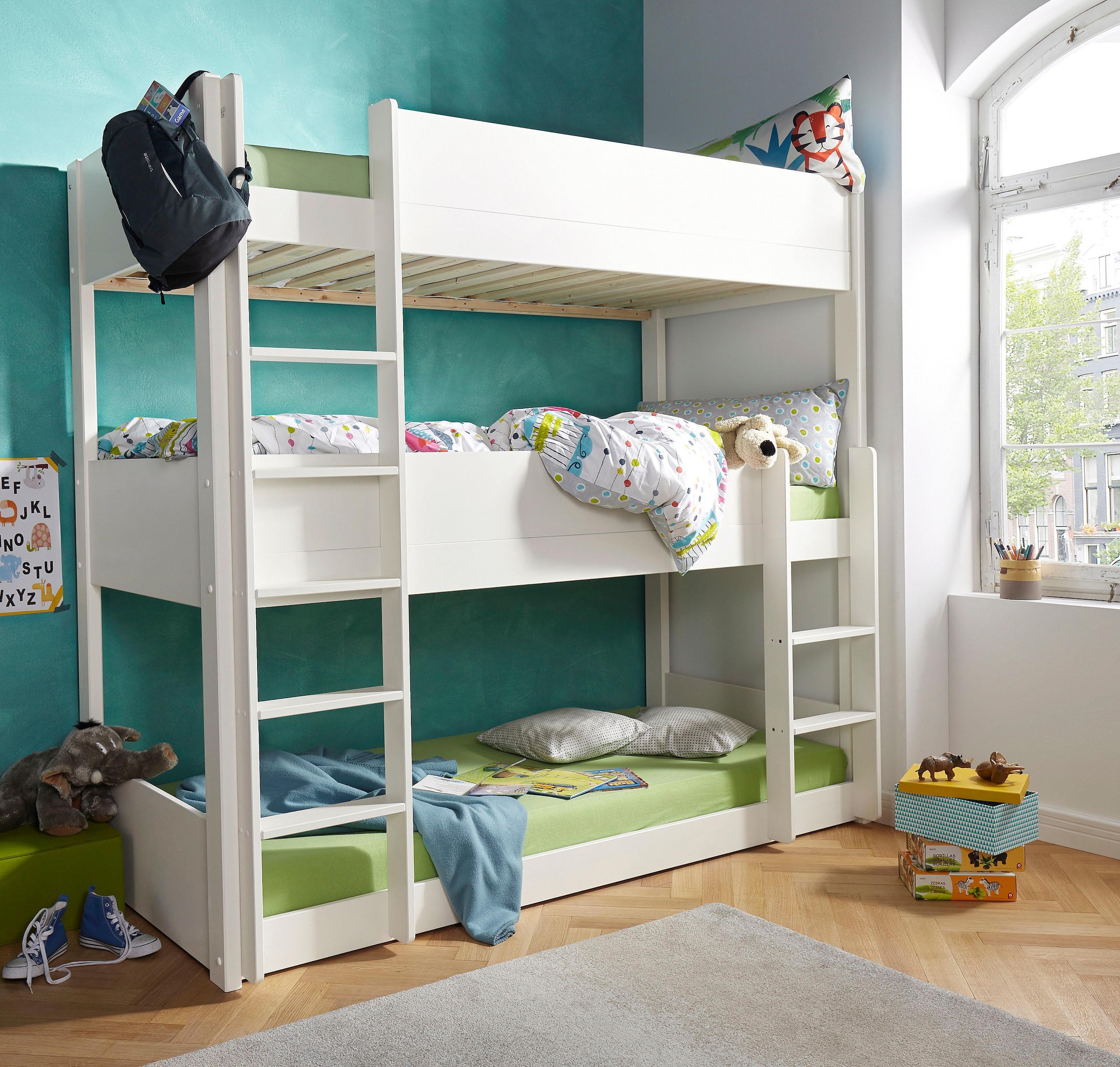 Etagenbett »"TIPO"BESTSELLER! Stockbett, Hocbbett, Bodenbett, platzsparend«, (Leitern...