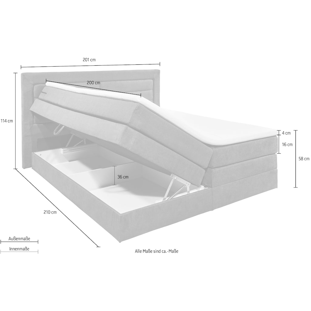 ED EXCITING DESIGN Boxspringbett »Saba«, (6 St.), inkl. zwei Bettkästen und Topper