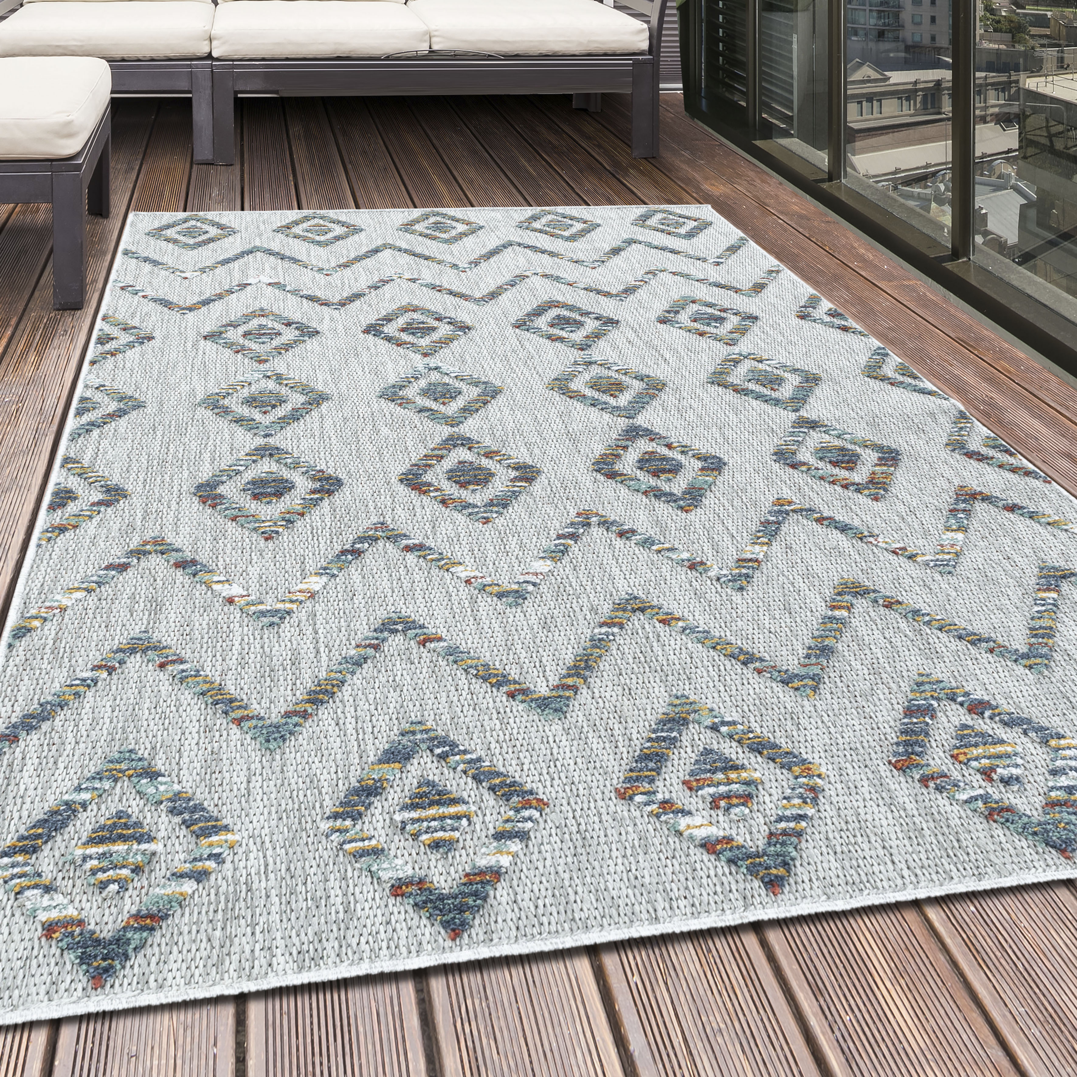 Ayyildiz Teppiche Outdoorteppich "BAHAMA 5152" rechteckig 8 mm Höhe Läufer, Flachflor mit Hoch-Tief-Struktur, In-und Outdoor geeignet