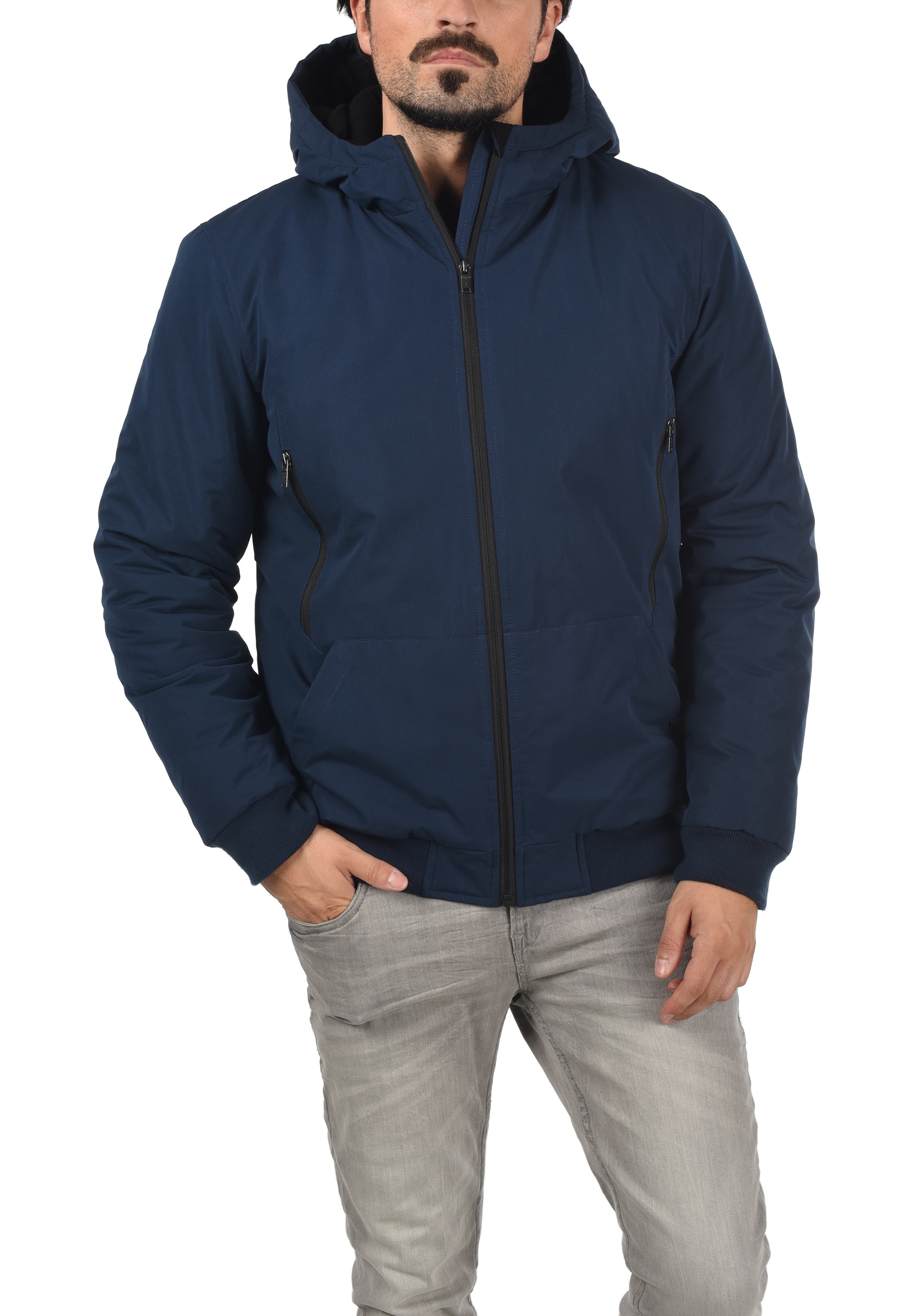 Winterjacke BLEND "BHEleon", Herren, Gr. M, blau (marineblaus), 100% Polyester, unifarben, regular fit normal, ohne Ausschnitt, weit elastischer Bund, Jacken Winterjacke, Modische Herren Winterjacke mit Kapuze