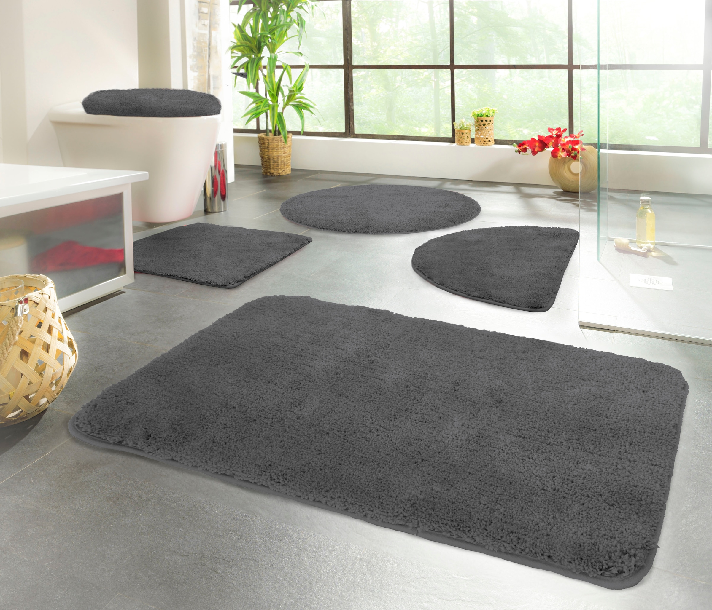 KiNZLER Badematte "Chaozhou, Badvorleger, Badezimmer Teppich" Höhe 20 mm rutschhemmend beschichtet fußbodenheizungsgeeignet Badteppich, Uni Farben, weich, als rechteckig, rund & Set erhältlich