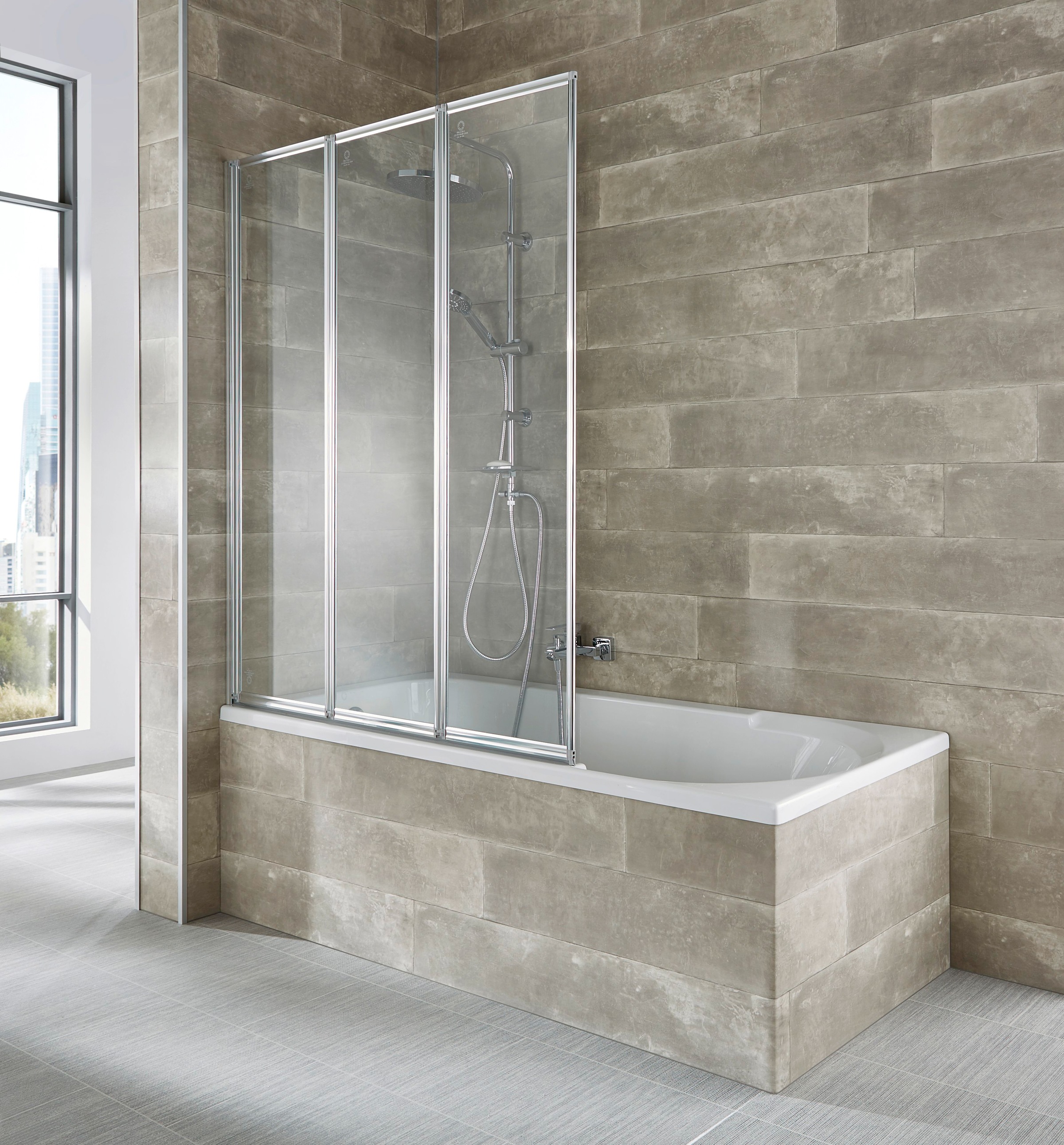 Badewannenaufsatz WELLTIME, B:120cm H:140cm, silber, Duschwände, "Nassau", Badewannenfaltwand, Spritzschutzwand für Badewanne, Glaswand