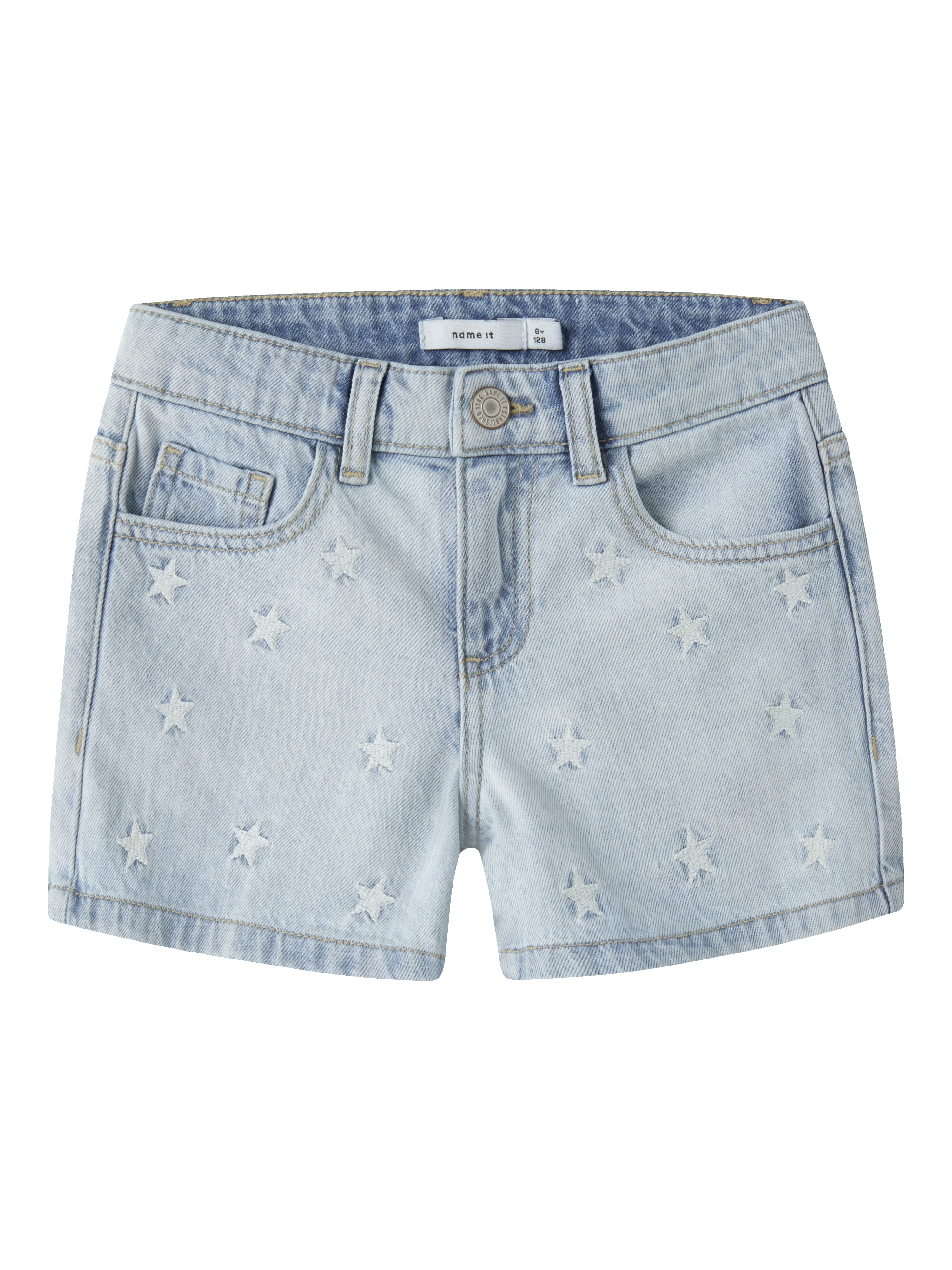 Name It Jeansshorts "NKFBELLA REG DNM SHORTS 3674-BE NOOS" Baumwolle, verstellbarer Bund, bestickte Details
