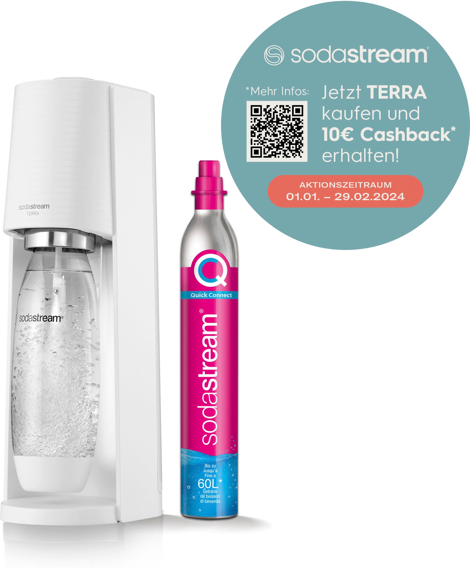 SodaStream Wassersprudler »TERRA«, inkl. 1x CO2-Zylinder CQC, 1x 1L  spülmaschinenfeste Kunststoff-Flasche per Rechnung | BAUR