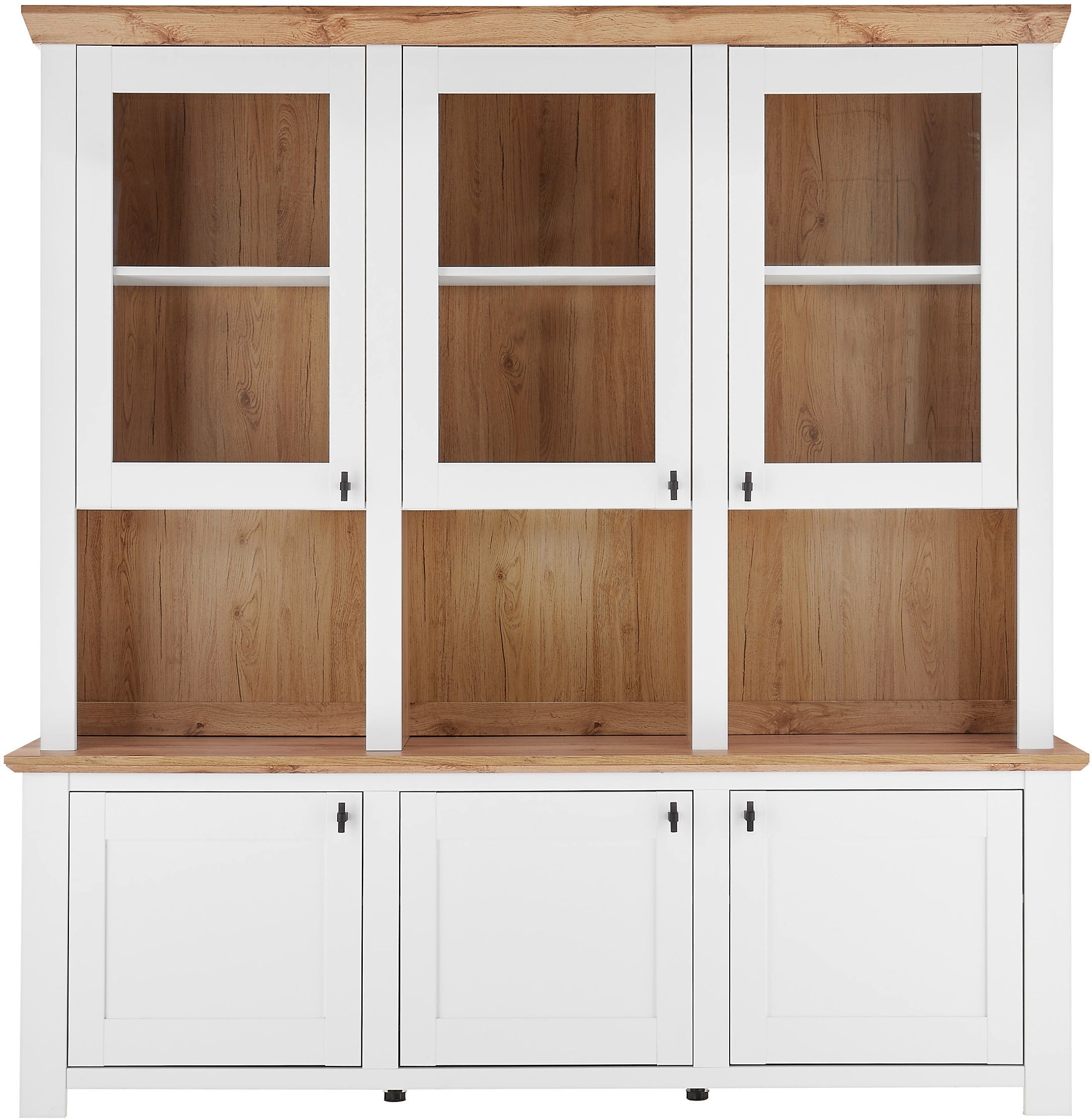 Thumbnail - Home affaire Buffet "Bristol, Bücherschrank im Landhausstil, moderner Hochschrank" schwarze Metallgriffe, elegante Kranz...