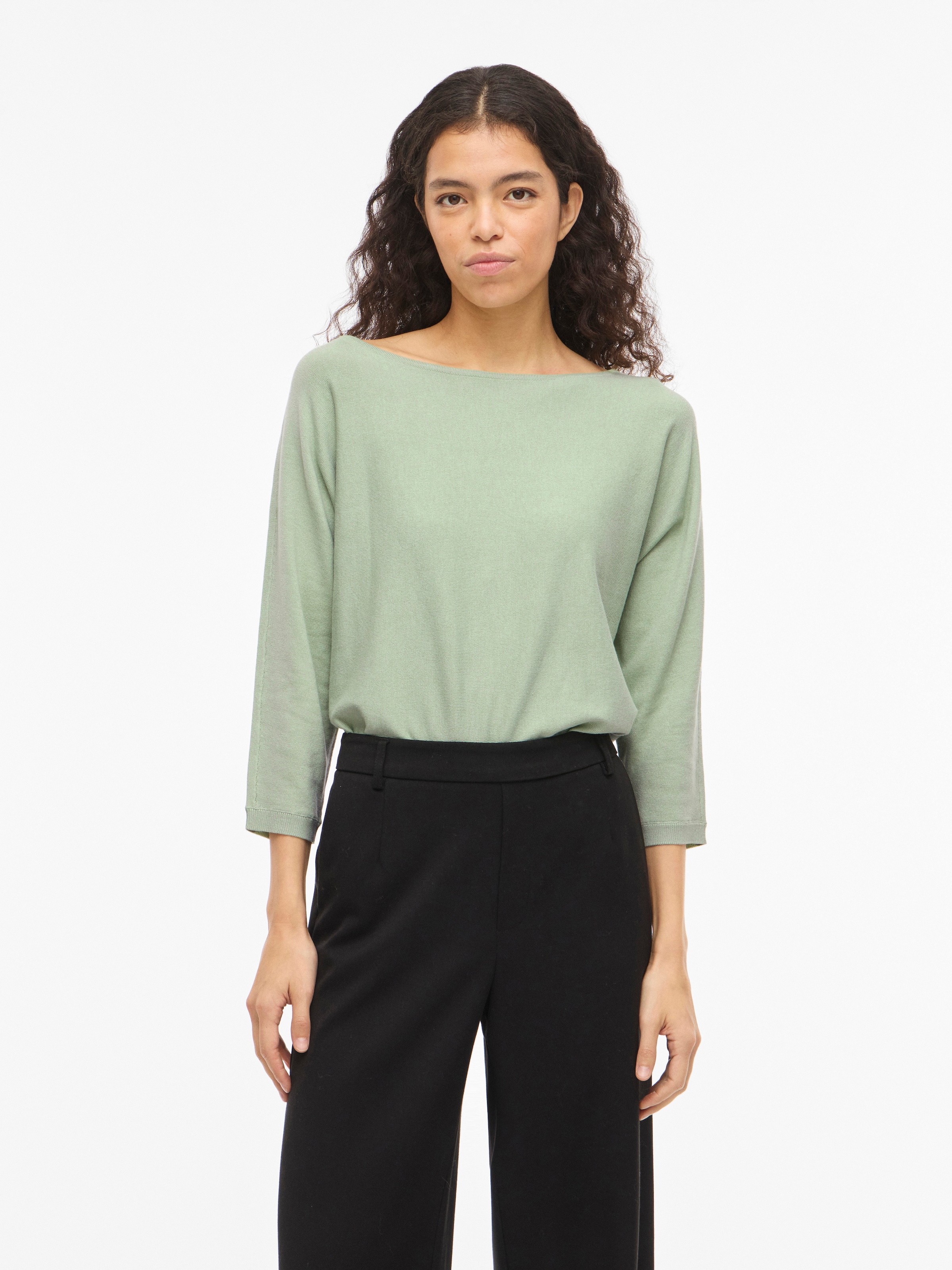 Vila "VIMALU BOATNECK 3/4 SLEEVE KNIT TOP-NOOS" Materialmix, loose fit