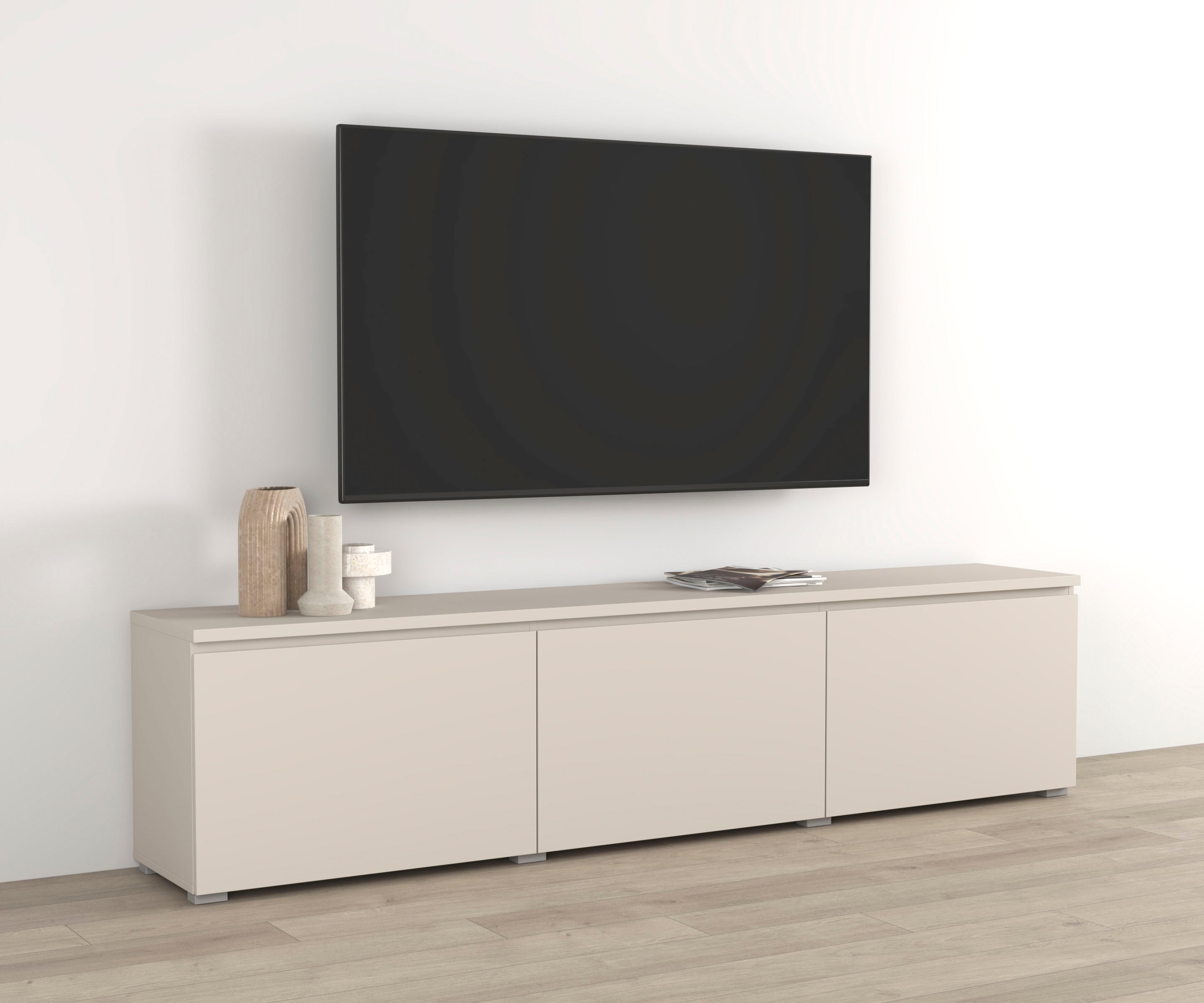 OTTO home Lowboard "Modo, Breite 200 cm, moderne grifflose TV-Kommode 3 Klappen" TV-Kommode mit viel Stauraum, TV-Bank