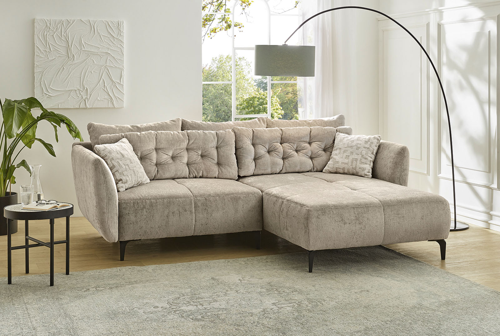 Jockenhöfer Gruppe Ecksofa "Salo L-Form, B: 251 cm" im Retrolook mit Wellenfederung, mit Zierkissen