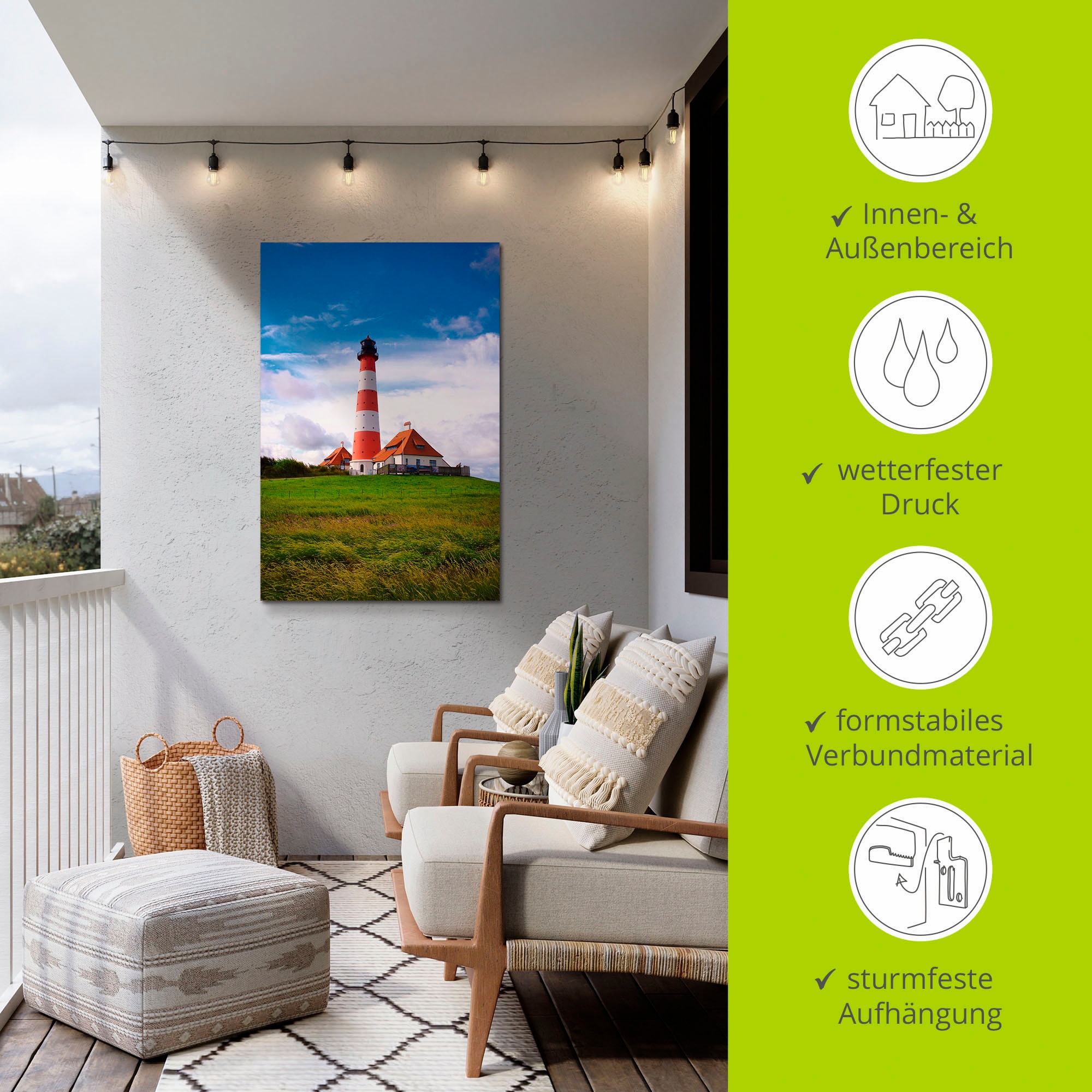 Artland Wandbild »Westerhever Leuchtturm«, Gebäude, (1 St.), als Alubild, Outdoorbild, Leinwandbild, Poster in verschied. Größen