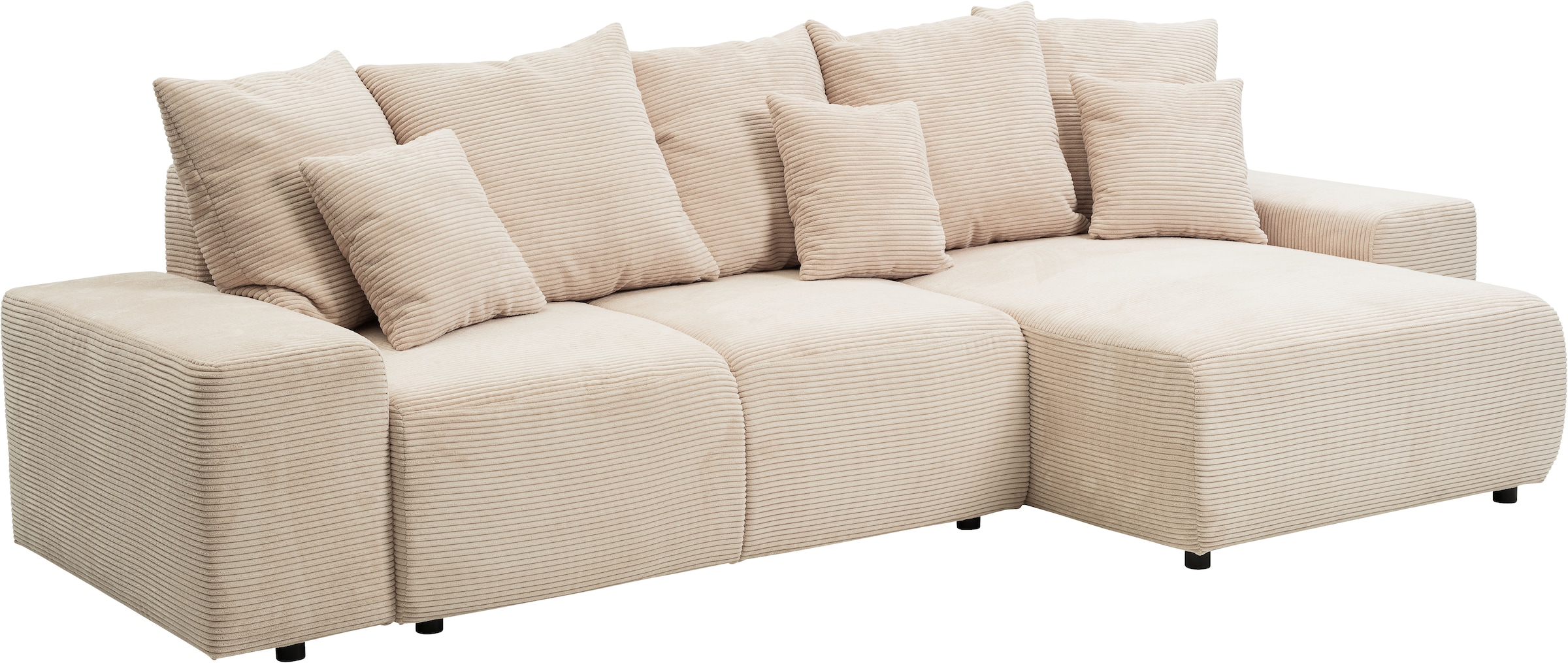 WERK2 Ecksofa »Riwa, modernes Sofa zum Kuscheln und Entspannen, Breite 300cm, L-Form«, Trendiges Ecksofa mit vielen Kissen, Schlaffunktion & Bettkasten