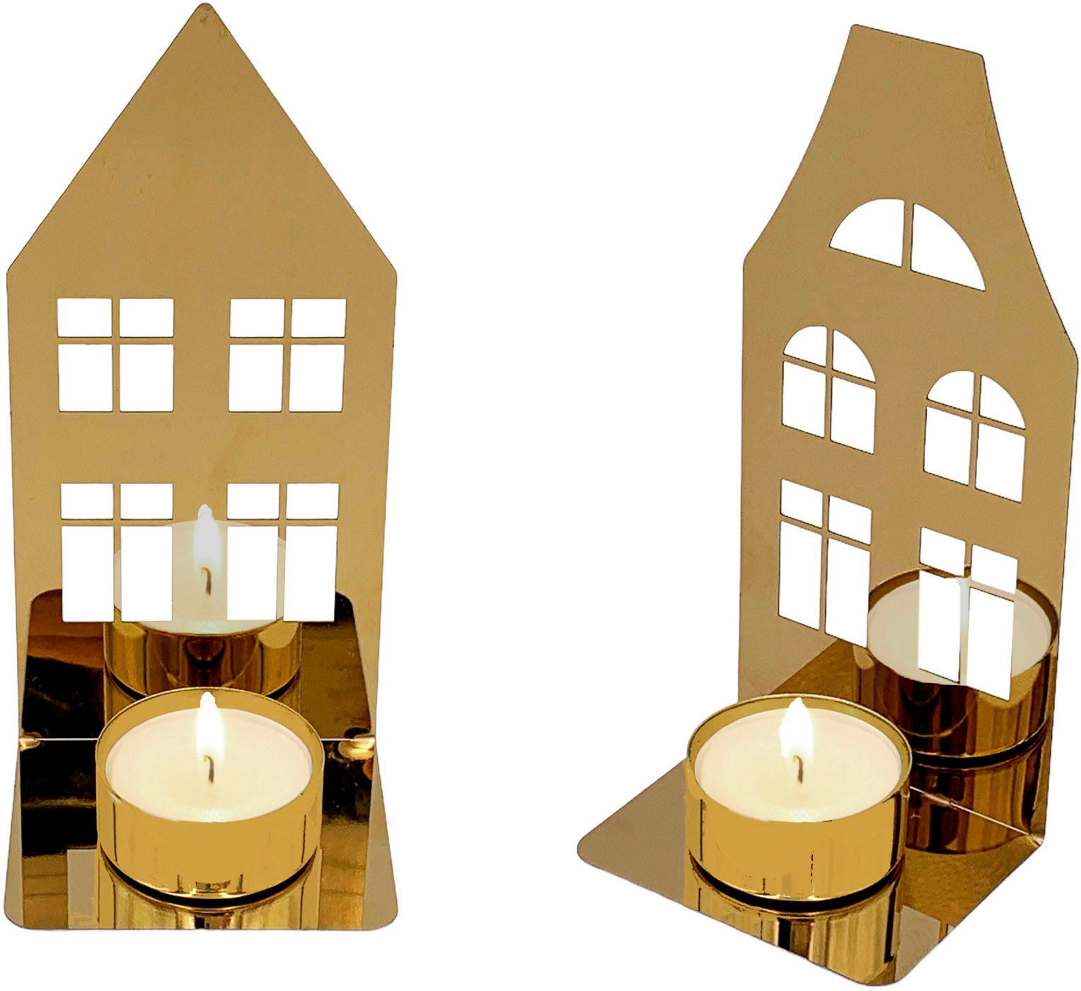 Leonique Kerzenhalter »Haus Ciatta«, (Set, magnetischer 1x St., Flachdach), Teelichthalter, mit Weihnachtsdeko Spitzdach 2 1x | BAUR mit und