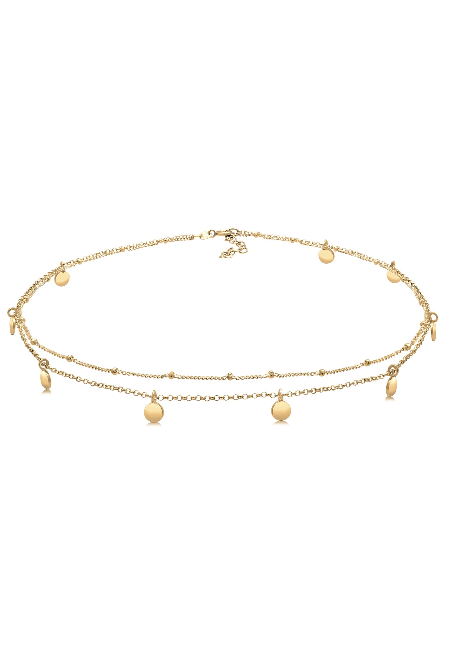 ELLI Damen Choker "Halskette Choker Layer Look Kugelkette Plättchen 925 Silber", ohne Stein, Silber 925 (Sterlingsilber), gold, Silber 925