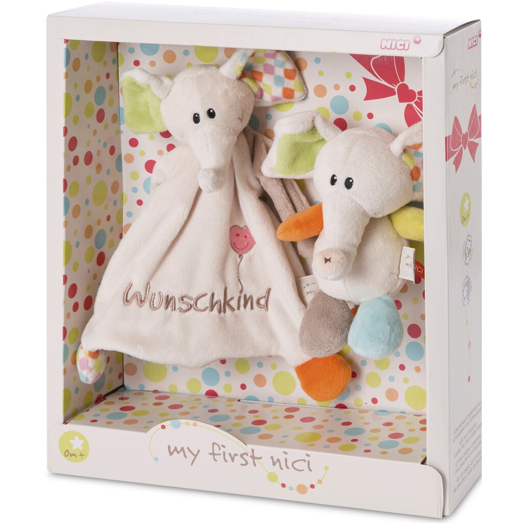 Nici Kuscheltier »My first NICI, Elefant Dundi, 18 cm und Schmusetuch Wunschkind«, (Set)