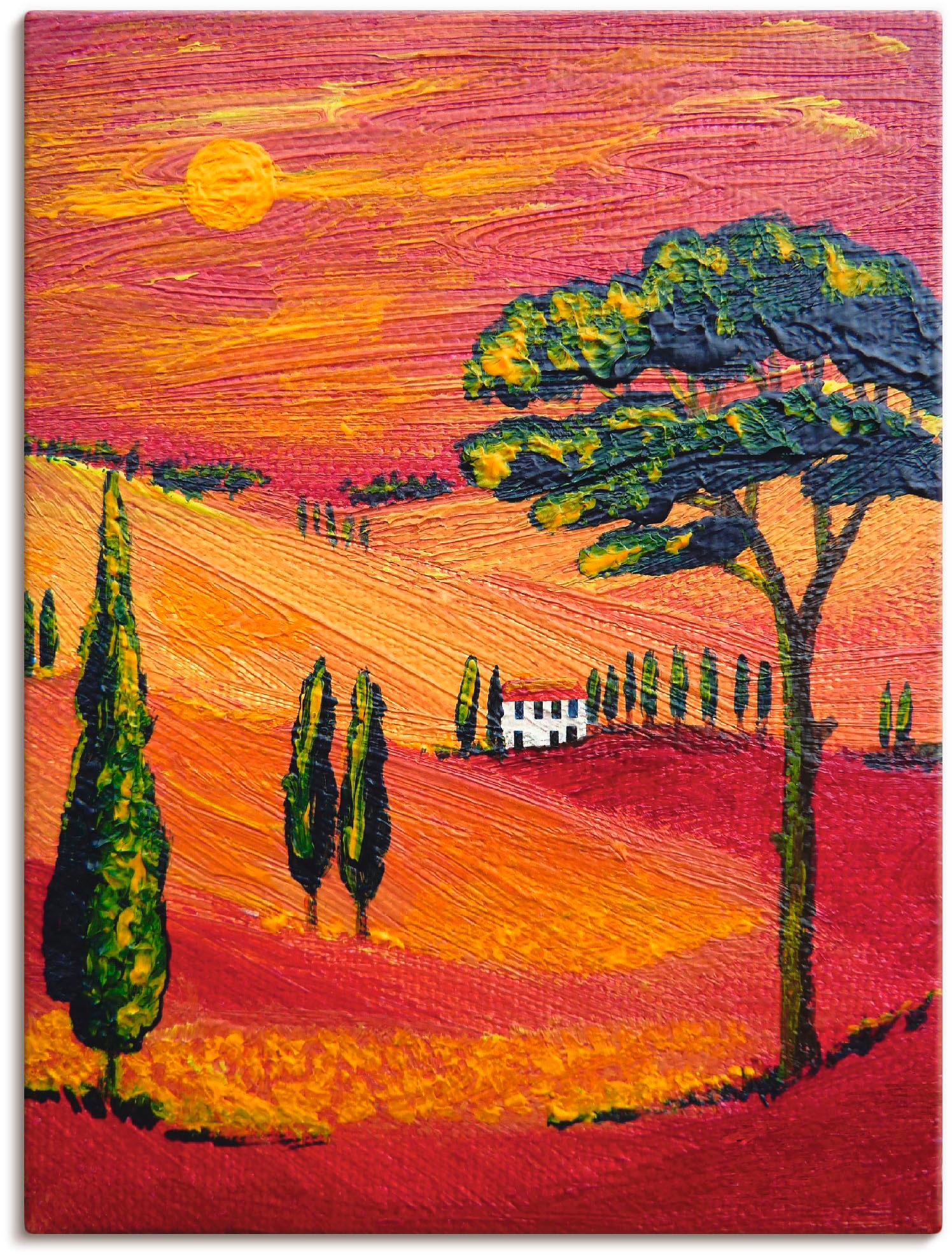 Artland Leinwandbild "Irgendwo in der Toskana/Toscana" Sonnenaufgang & -untergang 1 Stk. tlg. auf Holzrahmen gespannt