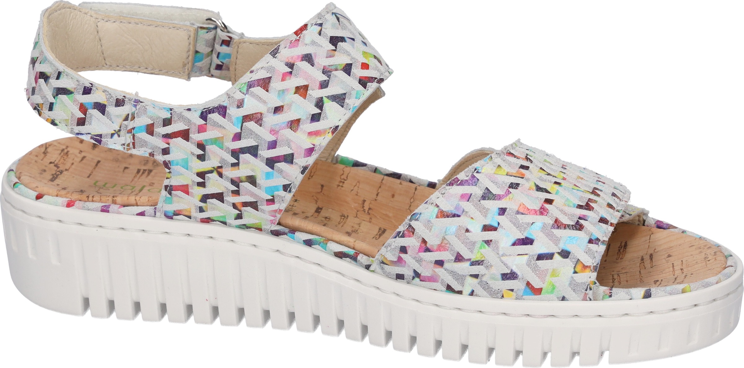 Keilsandalette WALDLÄUFER "H-Willow", Damen, Gr. 6,5, bunt (multicolor), Ziegenveloursleder, gemustert, Schuhe, Sommerschuh, Sandale, Klettschuh mit Kork-Fußbett, Weite H 3