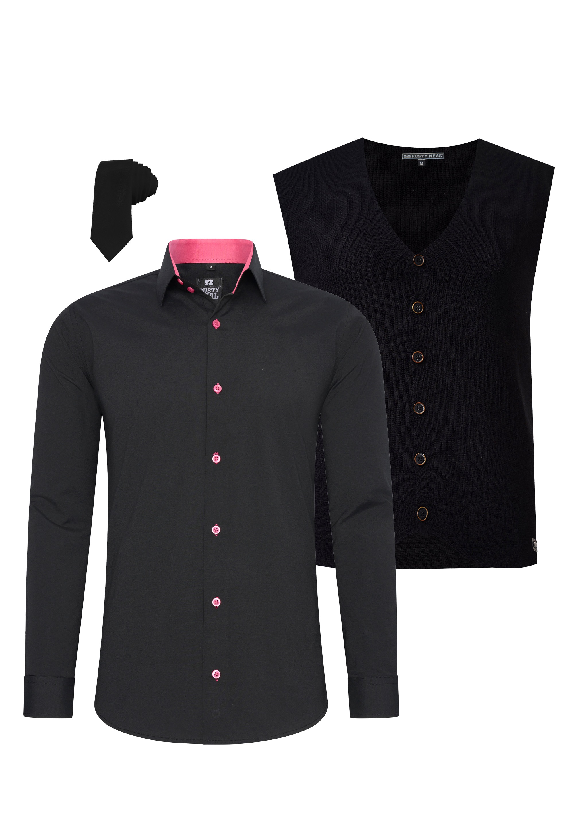 Rusty Neal Langarmhemd mit Weste und Krawatte