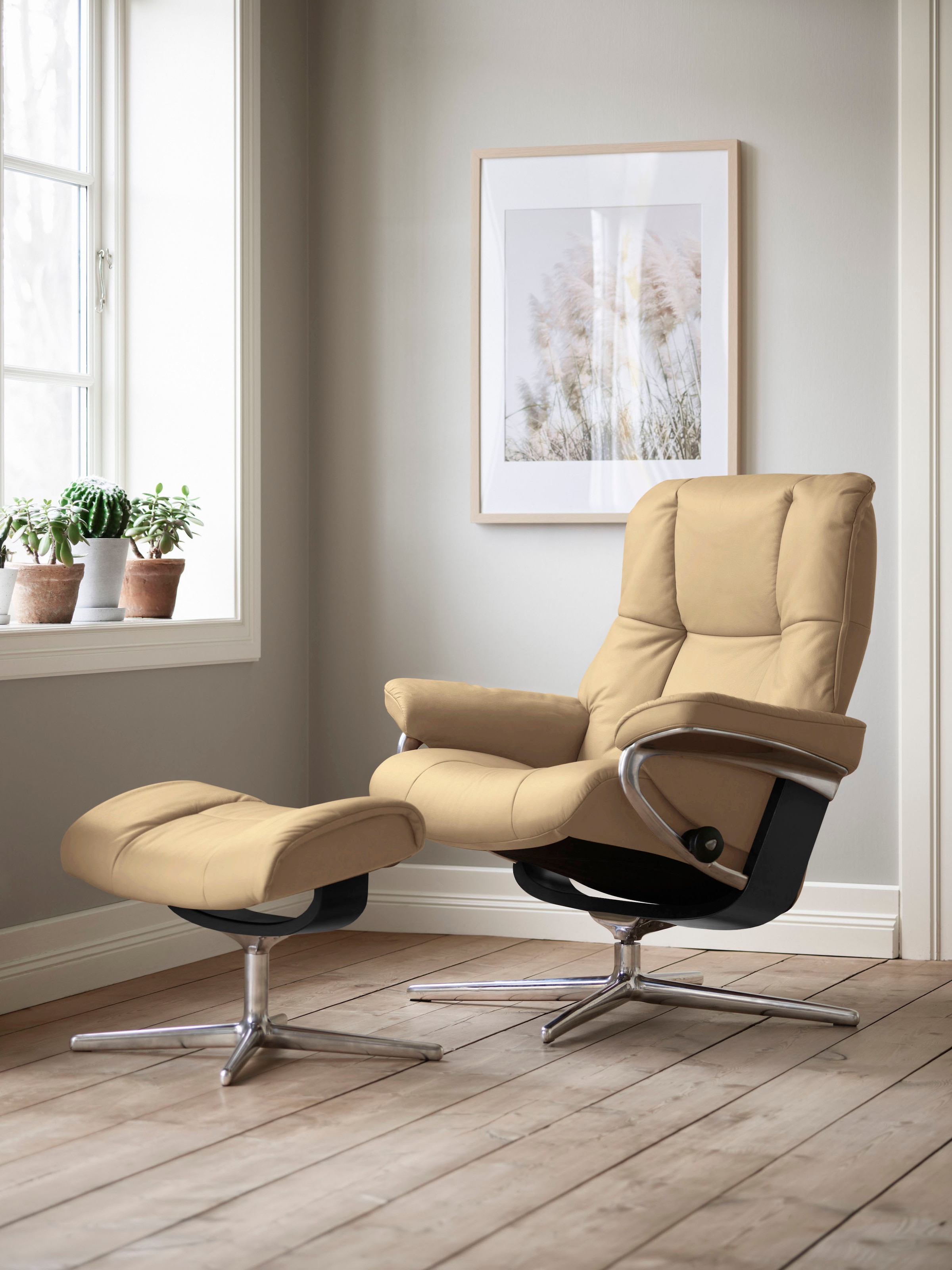 Stressless Relaxsessel "Mayfair" Set, Relaxsessel mit Hocker, mit Hocker, mit Cross Base, Größe S, M & L, Holzakzent Schwarz