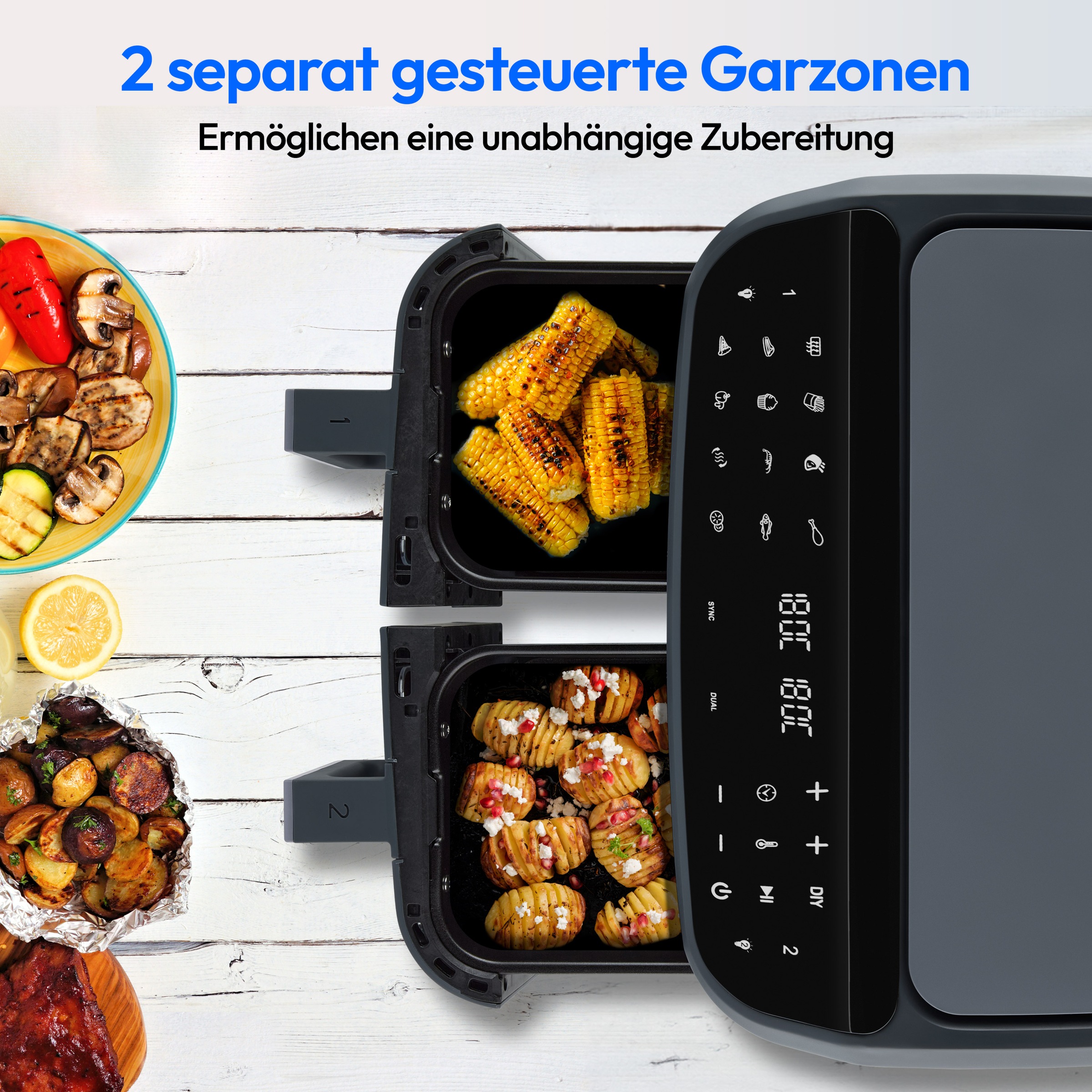 Medion Heißluftfritteuse "MD 11760 P20XXL Twin" 2400 W Temperatur 50 - 200 günstig online kaufen