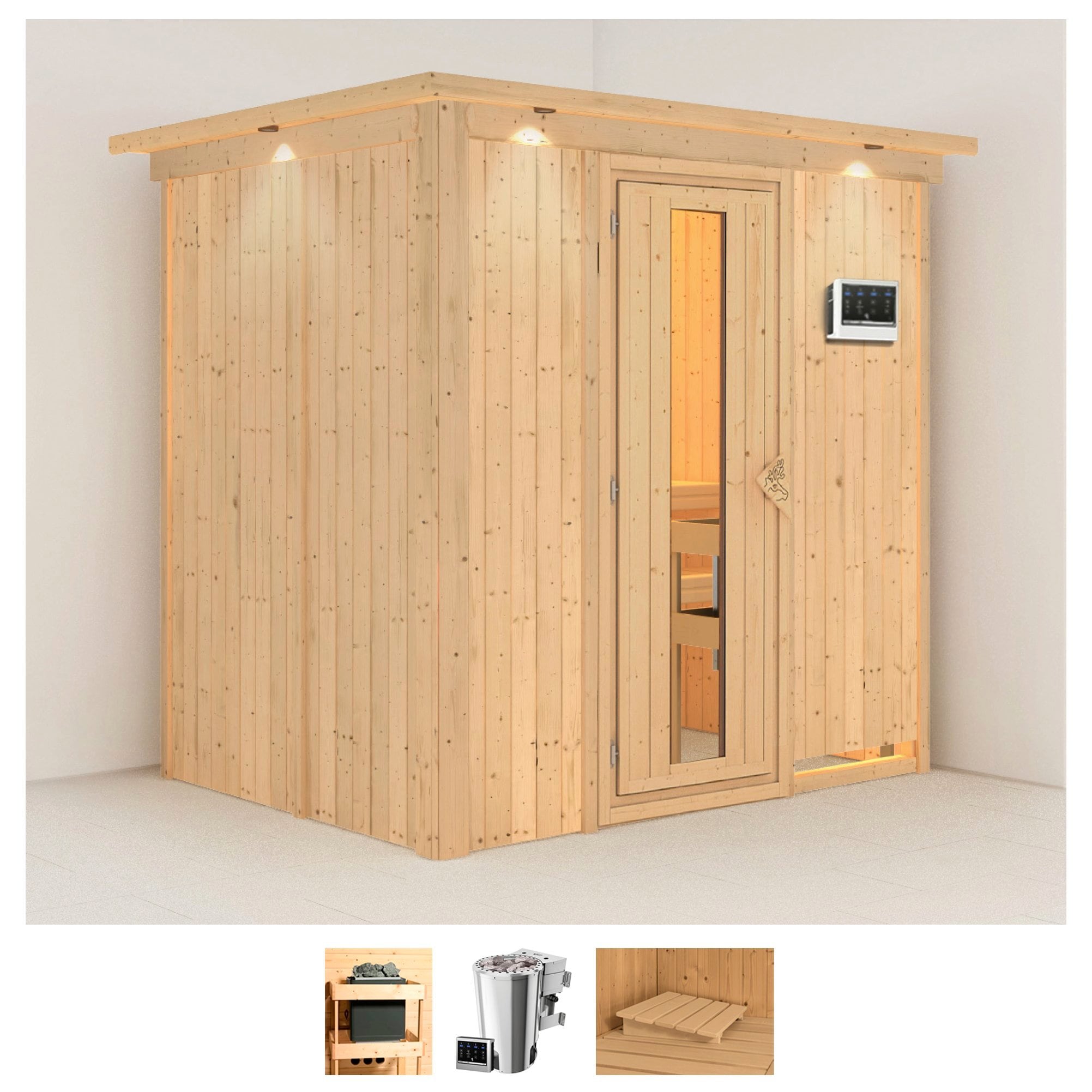 Karibu Sauna "Finja" Set, Ofen 3,6 kW Bio-Ofen externe Strg. easy
