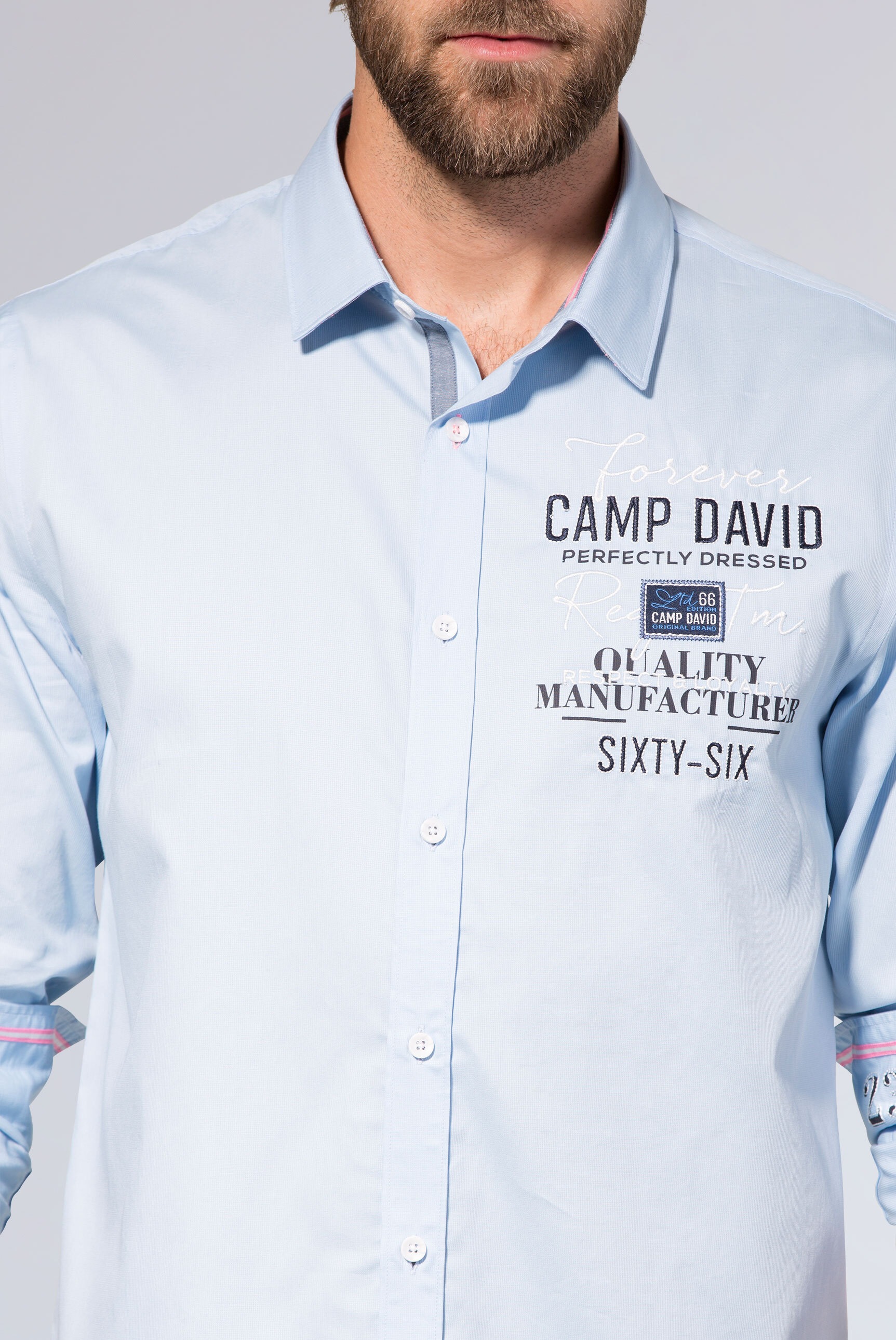CAMP DAVID Langarmhemd, mit herausnehmbaren Kragenstäbchen