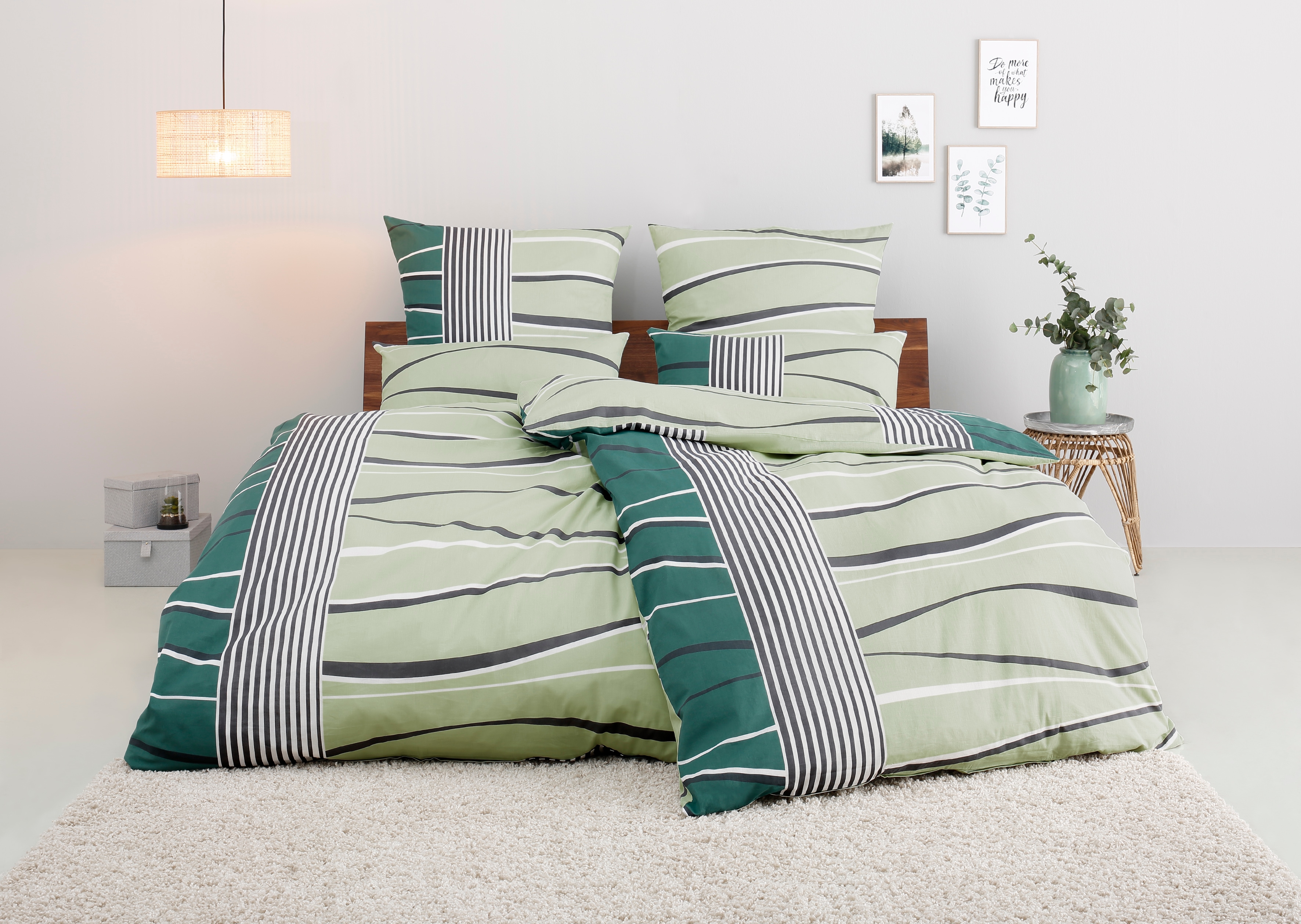 OTTO home Bettwäsche "Renu in Gr. 135x200 oder 155x220 cm" 2 Bettwäsche aus Baumwolle, grafische Bettwäsche mit Wellen-Design