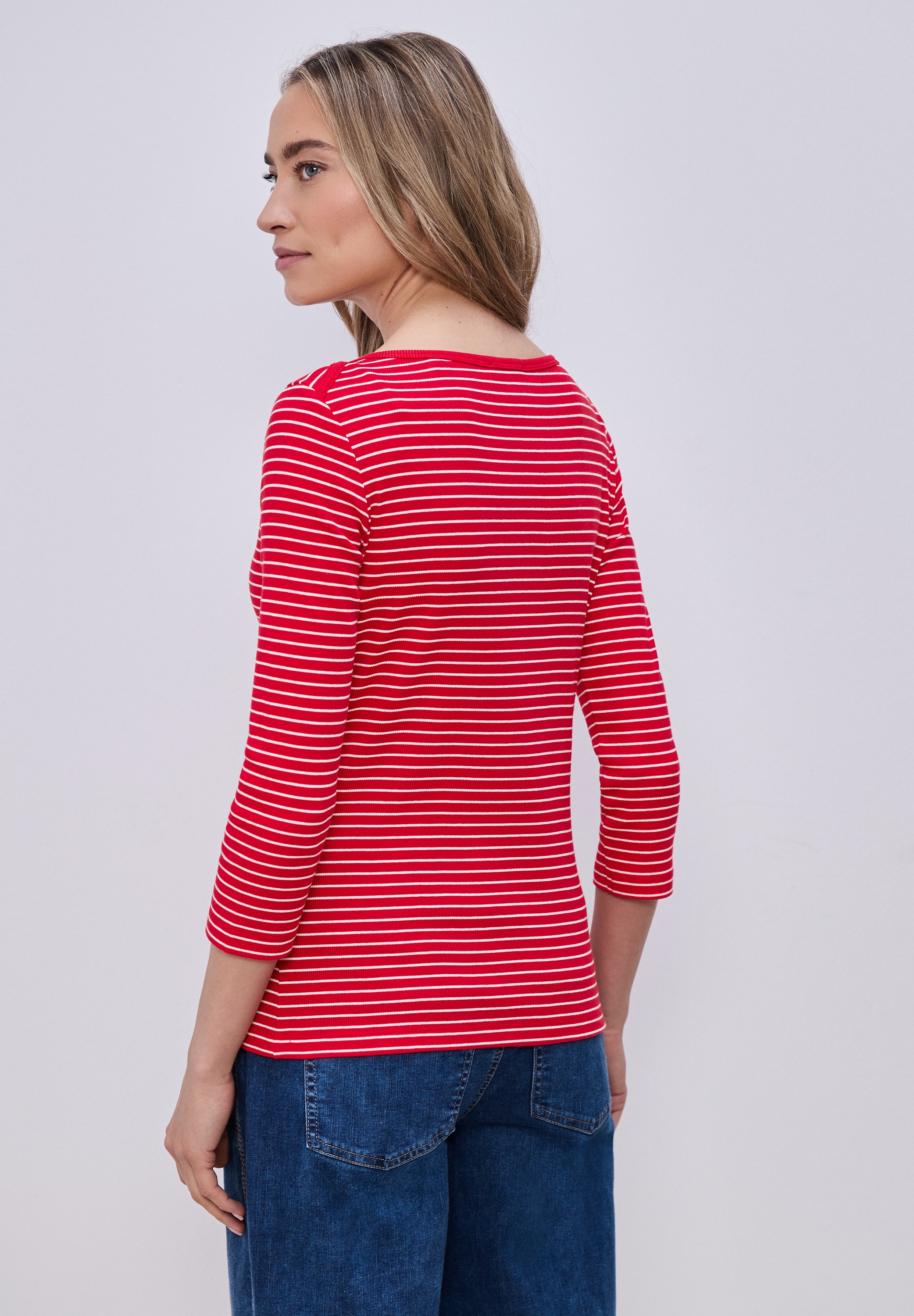 STREET ONE 3/4-Arm-Shirt mit Streifen und in Ripp-Qualität