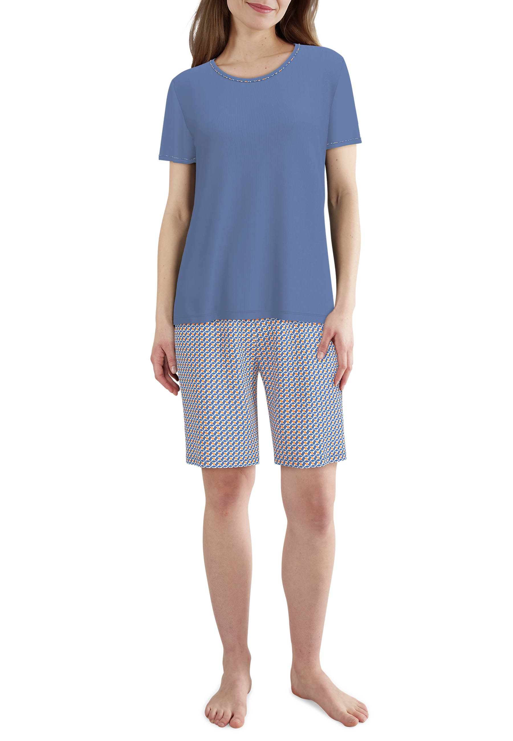 GÖTZBURG Shorty mit Muster, kurz, Rundhalsausschnitt, Baumwolle