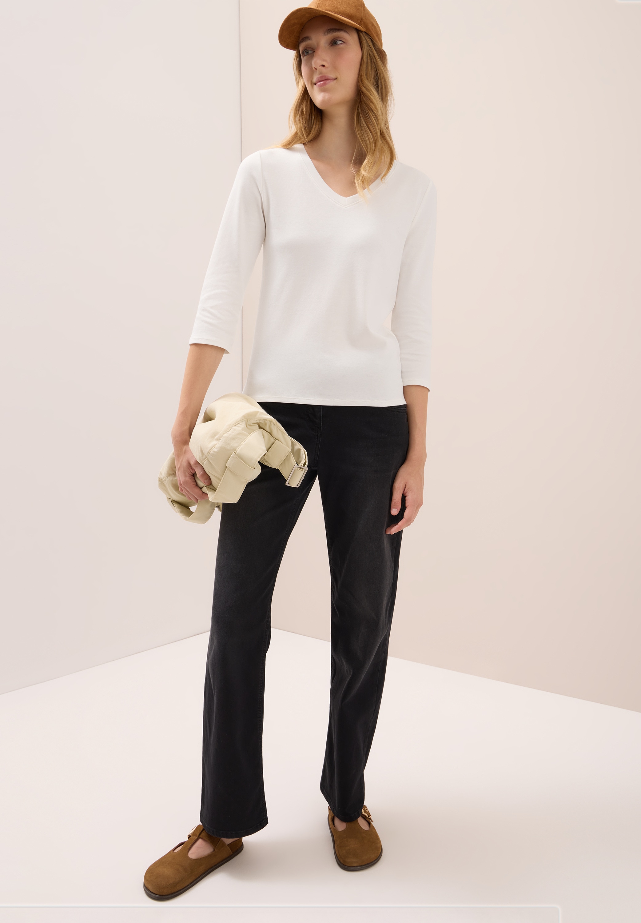 Cecil 3/4-Arm-Shirt, mit V-Ausschnitt, unifarben
