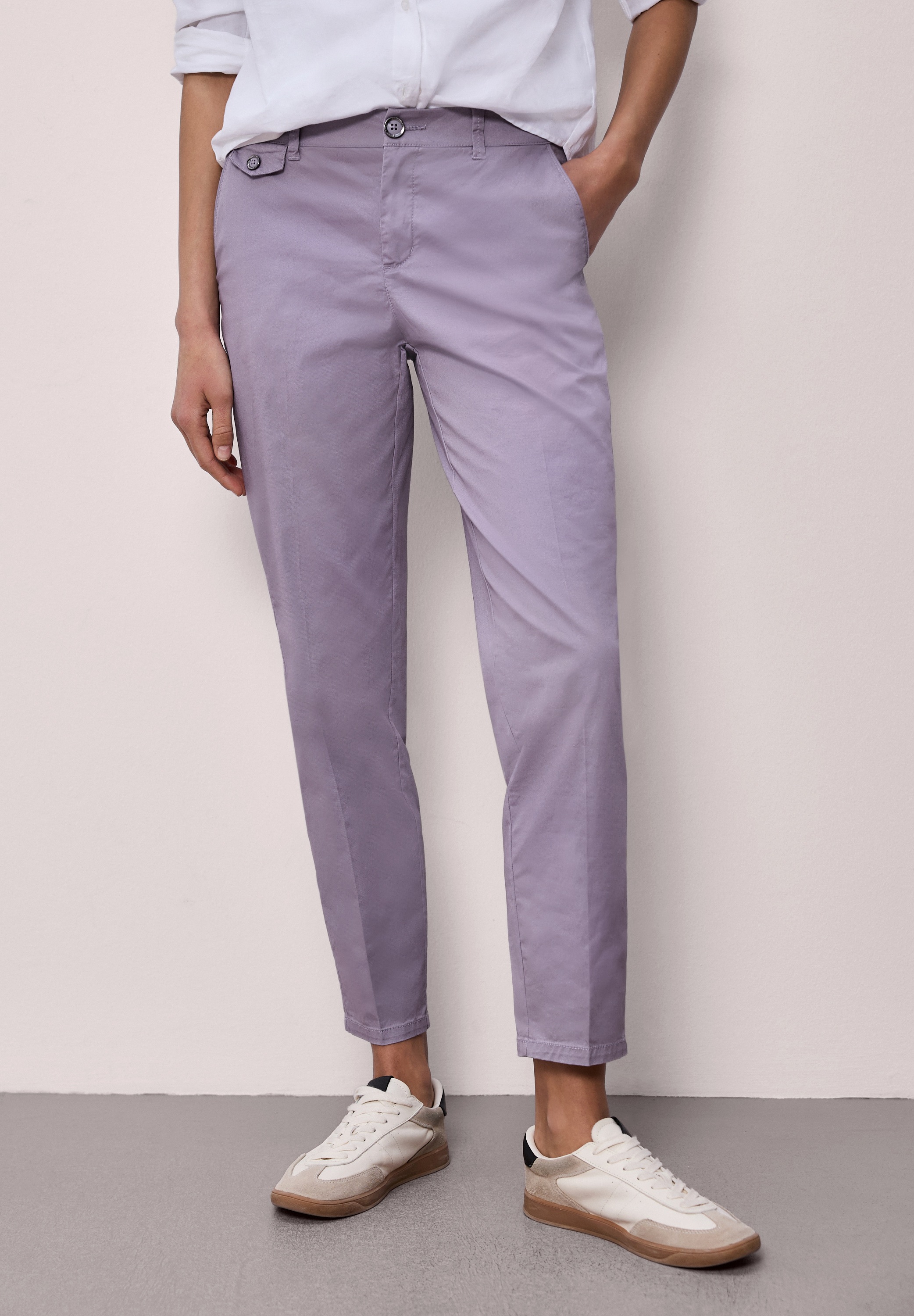 Chinohose STREET ONE, Damen, Gr. 34, Länge 28, faded violet, Web, 97% Baumwolle, 3% Elasthan, unifarben, comfort fit normal, Hosen Chinohose, soft