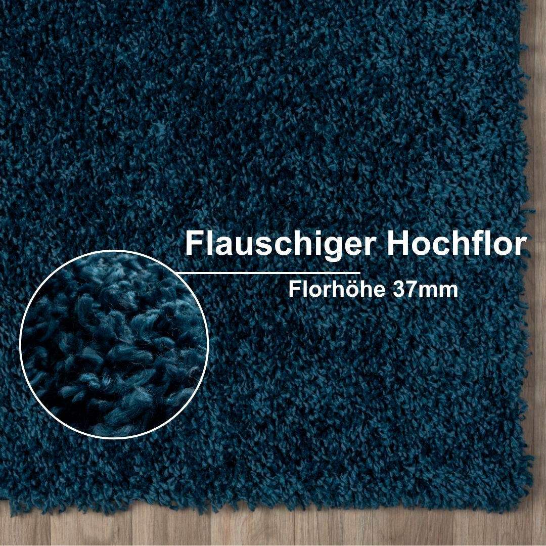 Myflair Möbel & Accessoires Hochflor-Bettumrandung »My Shaggy«, (3 tlg.), Shaggy, Uni-Farben, leicht glänzend, extra flauschig, Läufer-Set