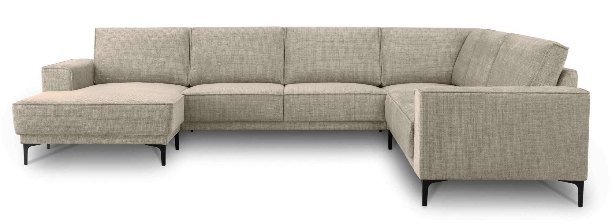 Places of Style Wohnlandschaft »XXL Sofa Oland, Struktur, Flachgewebe, Luxus-Microfaser, Boucle«, U-Form, 342 cm, Wellenunterfederung, Skandi-Design, Metallfüße