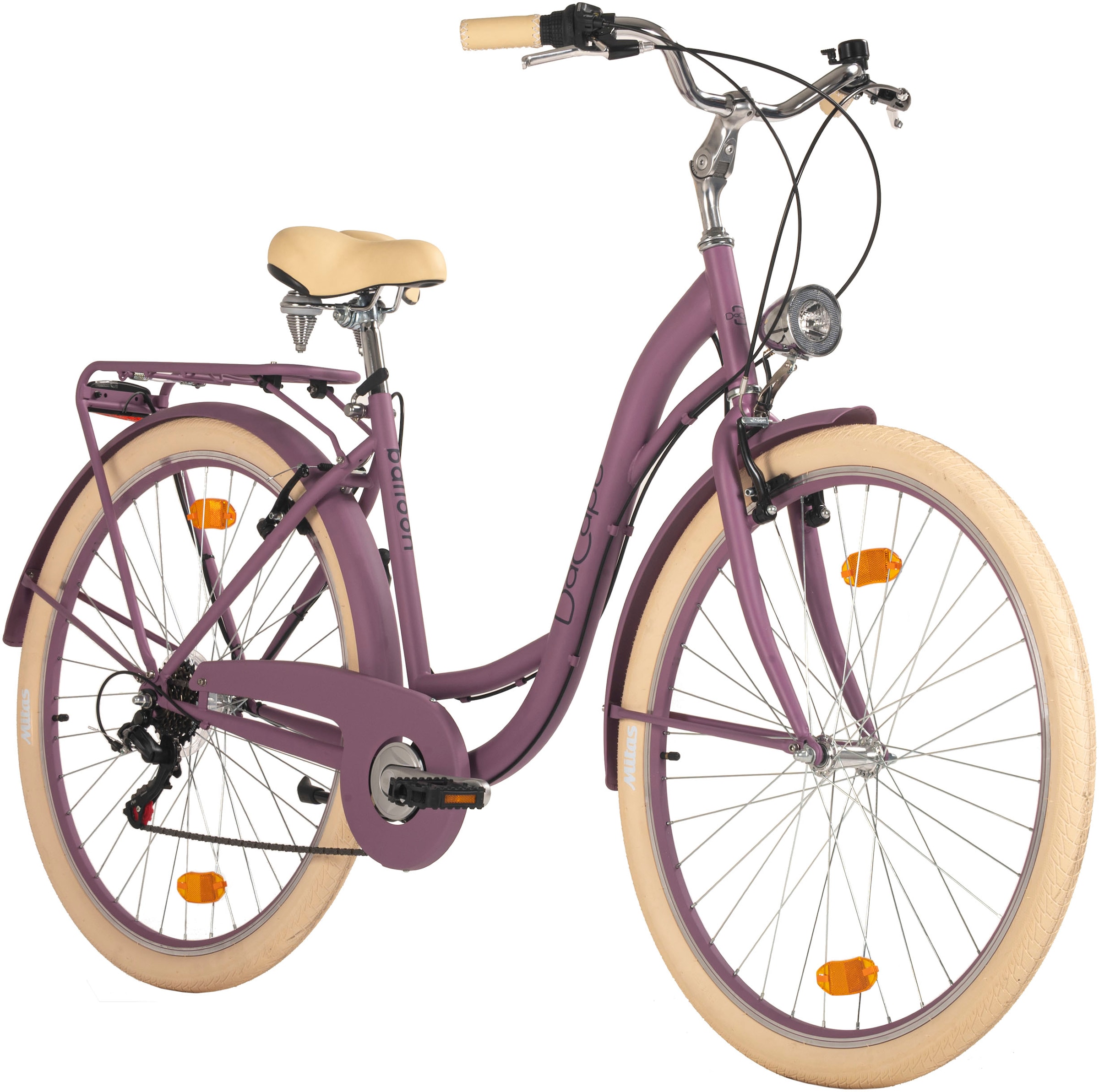 Dacapo Cityrad »Balloon Damenrad 28'' lila 6 Gänge 48 cm«, 6 Gang, Shimano, Tourney Schaltwerk, Kettenschaltung
