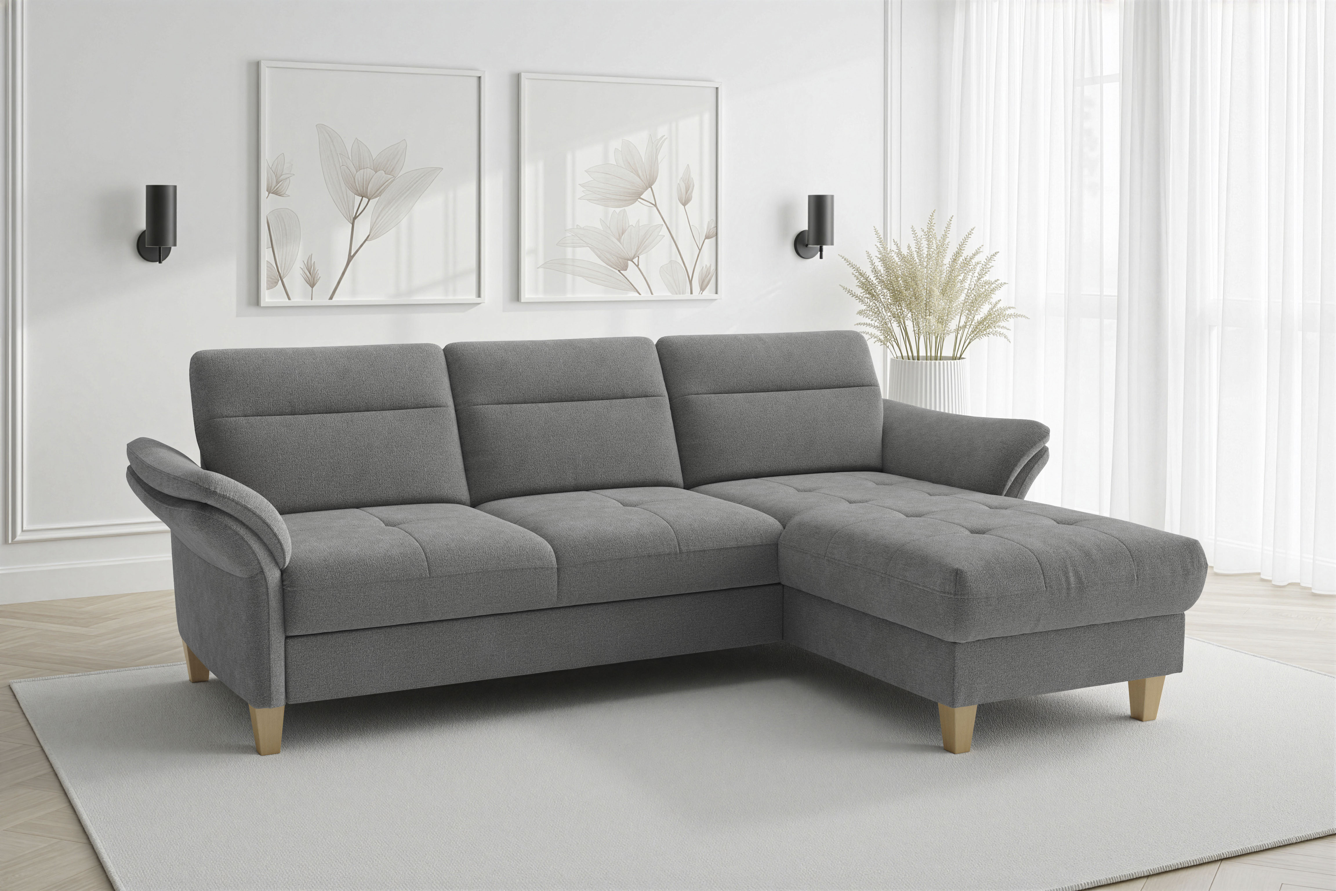 sit&more Ecksofa "Pamela L-Form, B: 230 cm, optional Schlaffunktion & Bettkasten" wahlweise mit Armteilverstellung, Sofa mit Federkern, Sitzhöhe: 48 cm