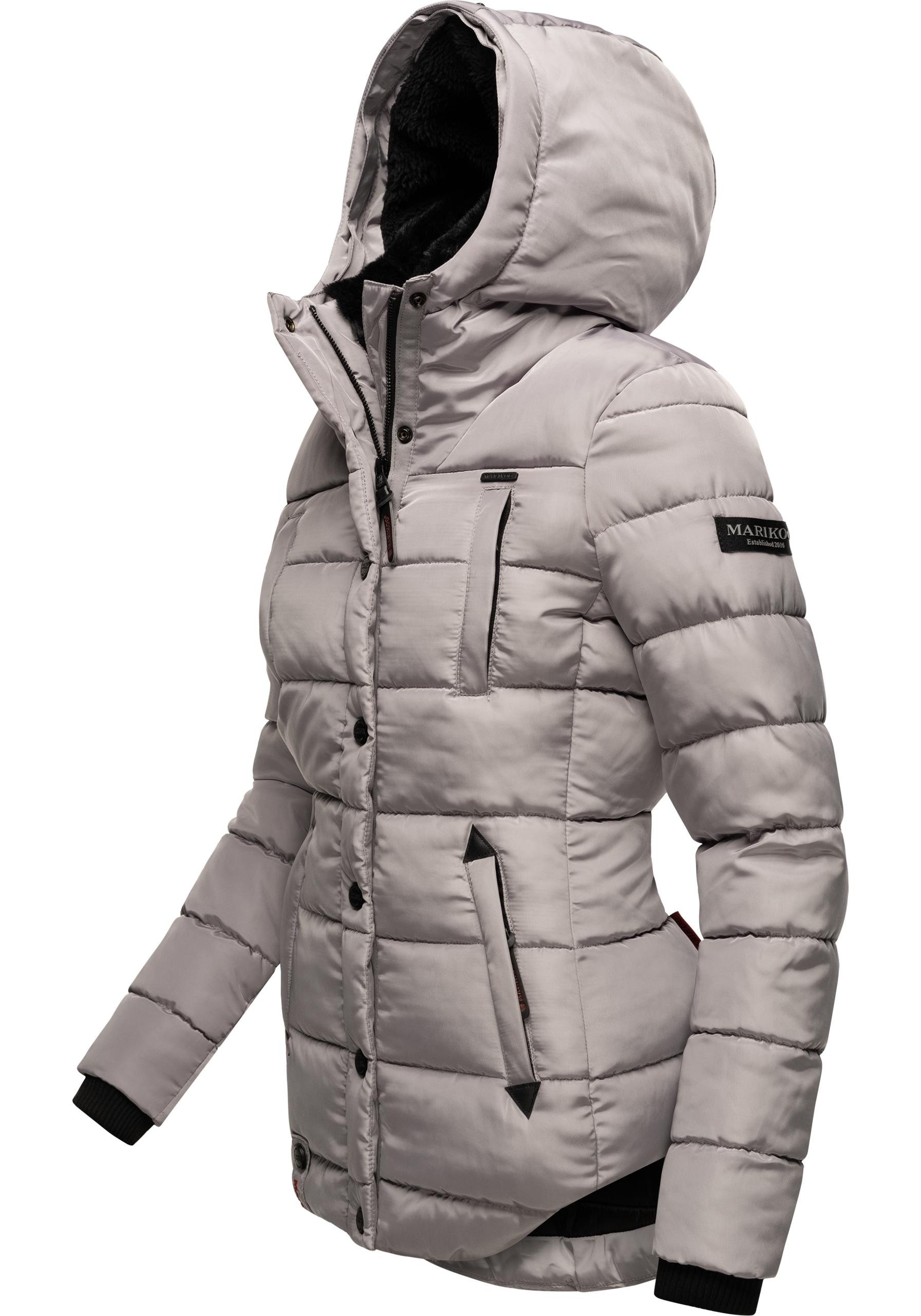 Marikoo Steppjacke »Lotusblüte«, mit Kapuze, hochwertige Winter Jacke mit edler Kunstpelz Kapuze