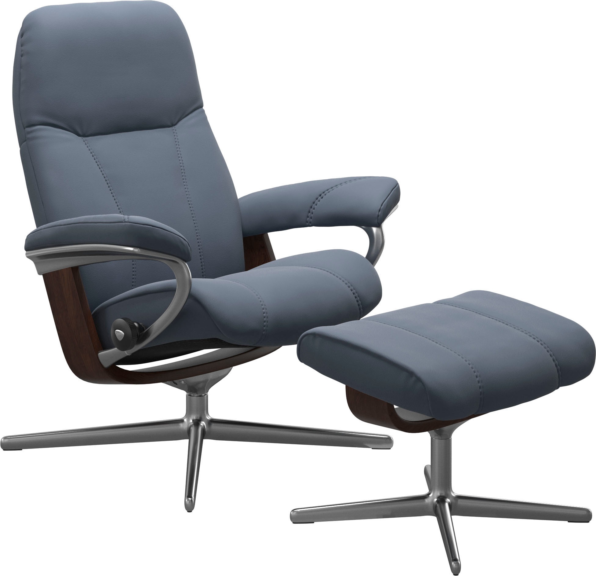 Stressless® Relaxsessel »Consul«, (Set, Relaxsessel mit Hocker), mit Hocker, mit Cross Base, Größe S, M & L, Holzakzent Braun