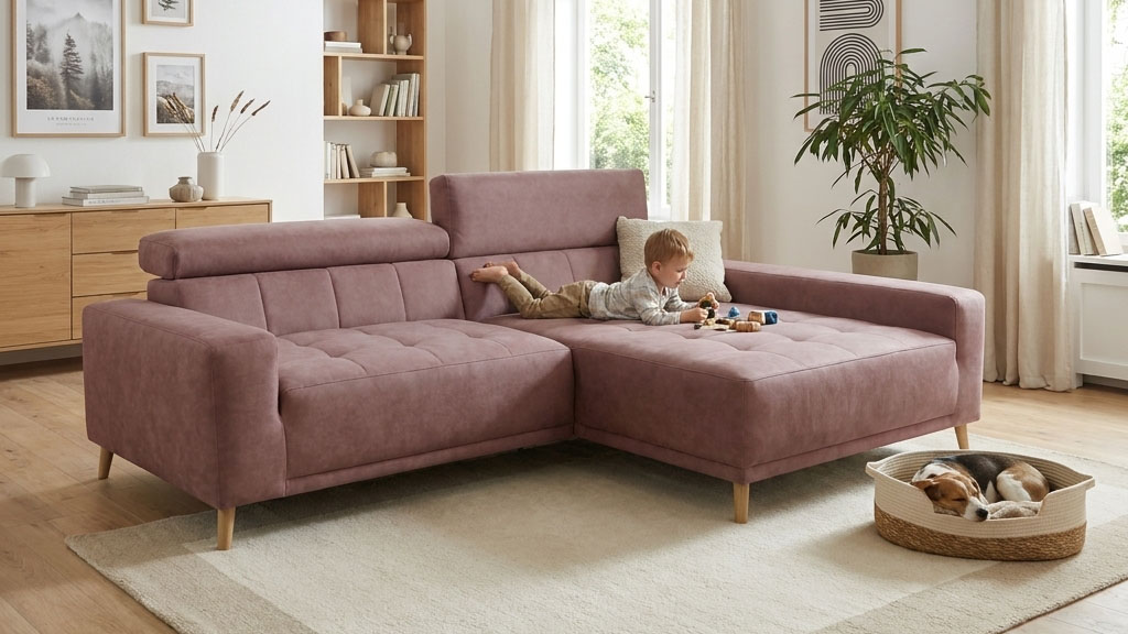 OTTO home "Greevy 248 x 172 cm mit Steppungen, für gängige Saugroboter geeignet" Kopfteile verstellbar, L-Form, aus Pet Friendly Bezug