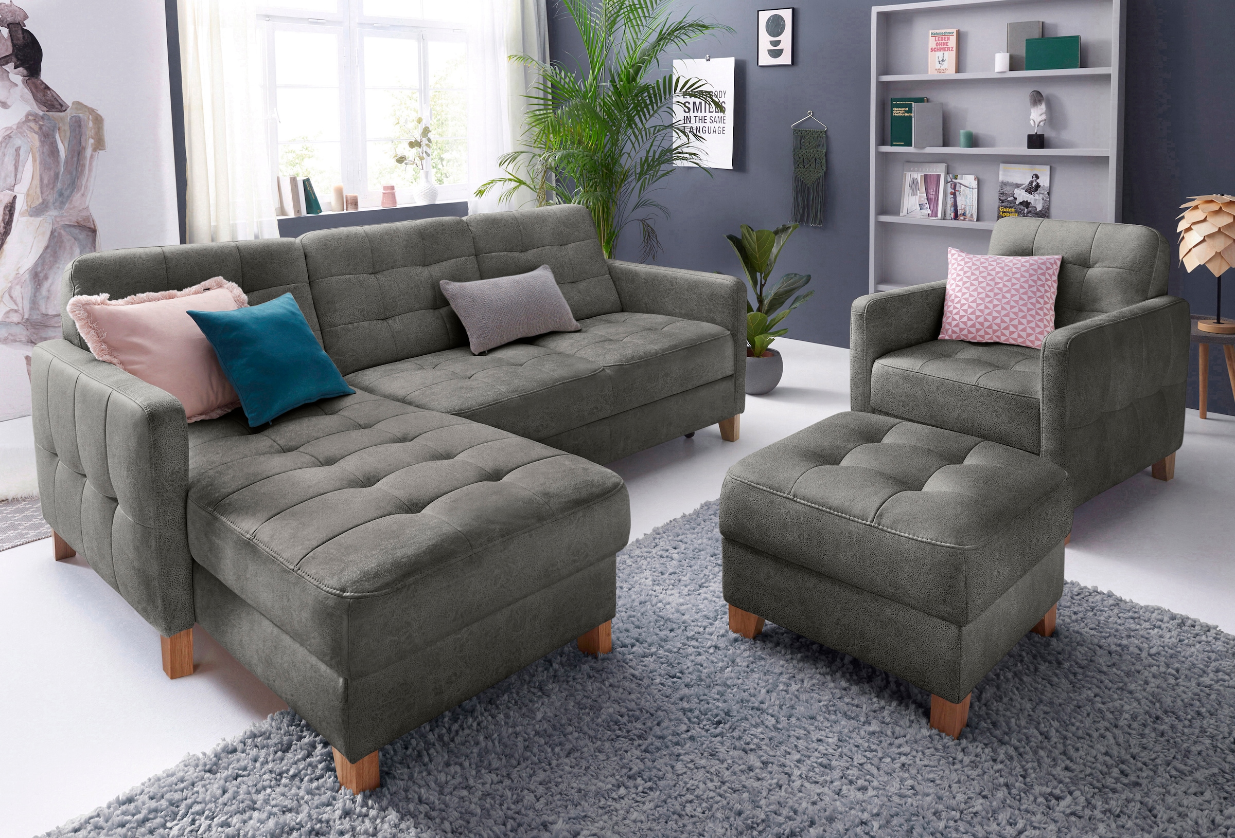 exxpo - sofa fashion Ecksofa »Elio, kompakt und komfortabel, bequem und zeitloses Design, L-Form«, wahlweise mit Bettfunktion