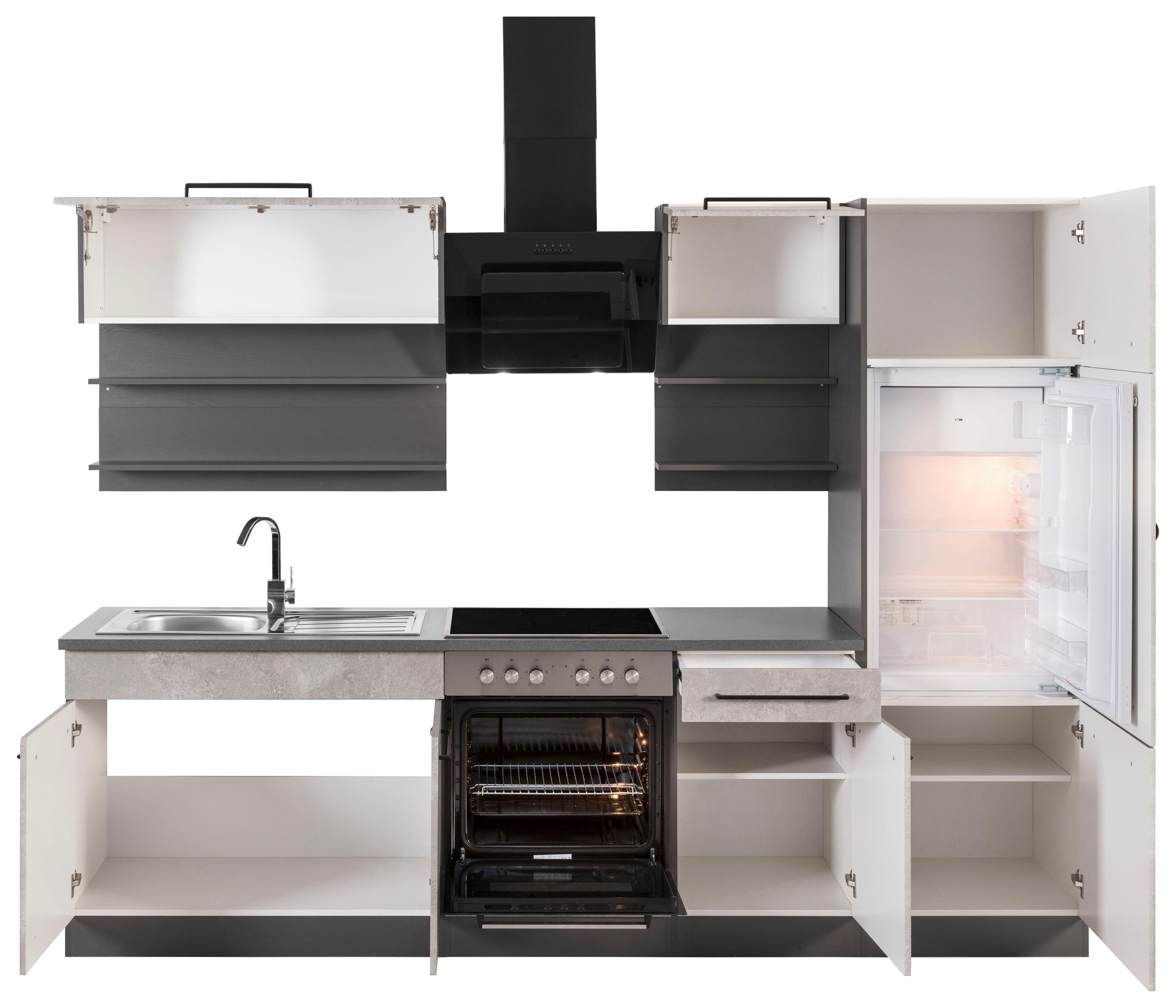 KOCHSTATION Küchenzeile »KS-Tulsa«, ohne E-Geräte, Breite 270 cm, schwarze Metallgriffe, MDF Fronten