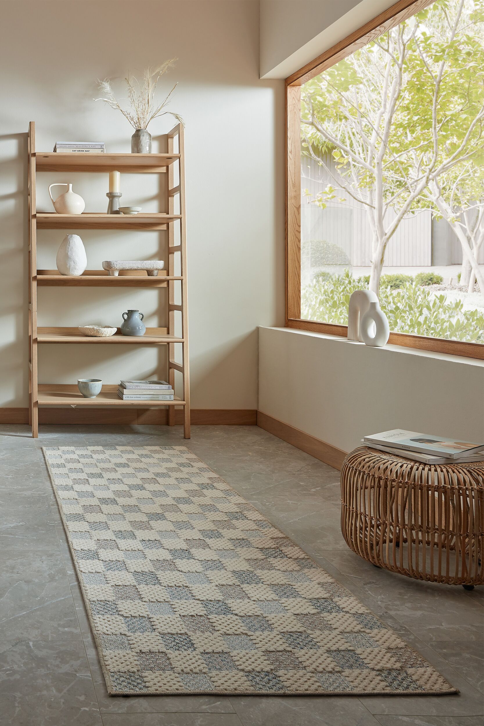 FLAIR RUGS Designteppich "MUTED CHECKERBOARD" rechteckig 4 mm Höhe Waschbarer Teppich, Modernes Schachbrettmuster