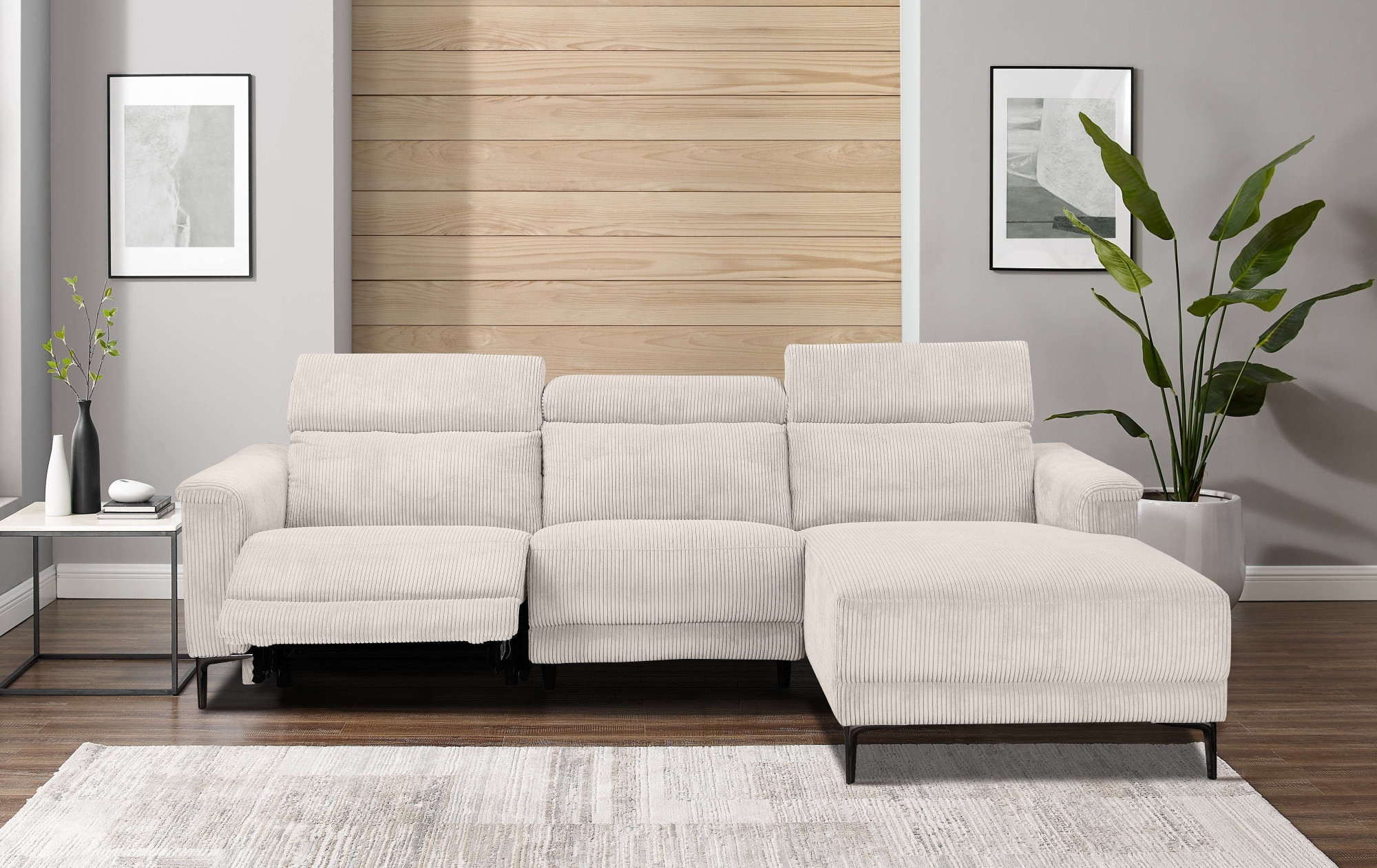 Places of Style Ecksofa »Lund in Cord, L-Form, 261 cm, mit manueller«, o. elektrischer Relaxfunktion, USB, Kopfteilverstellung