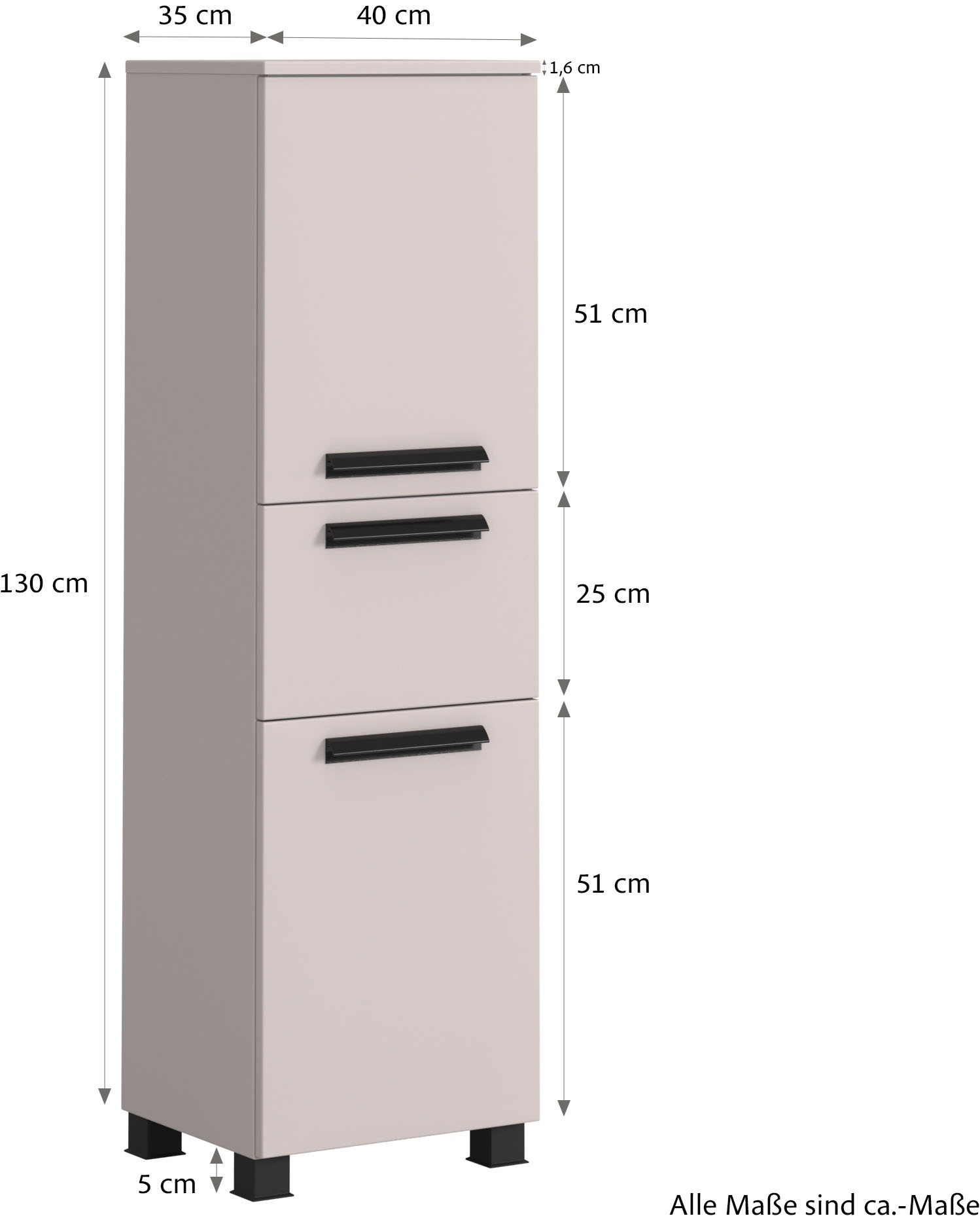 welltime Midischrank »SALVADA, Midischrank 40 cm, gedämpfte Scharniere, Softclose«, Kaschmir, Front und Korpus aus hochwertigen MDF, Anti-Finger-Print